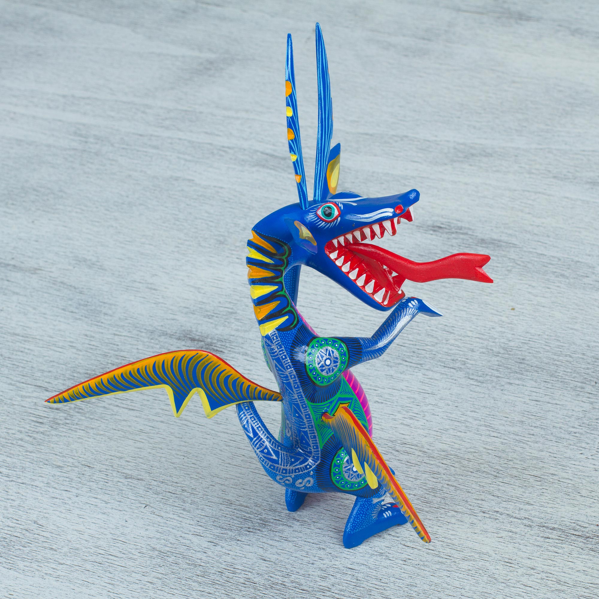 Premium Hand-Painted Wood Dragon Alebrije Art Piece - Authentic Mexican Folk Art