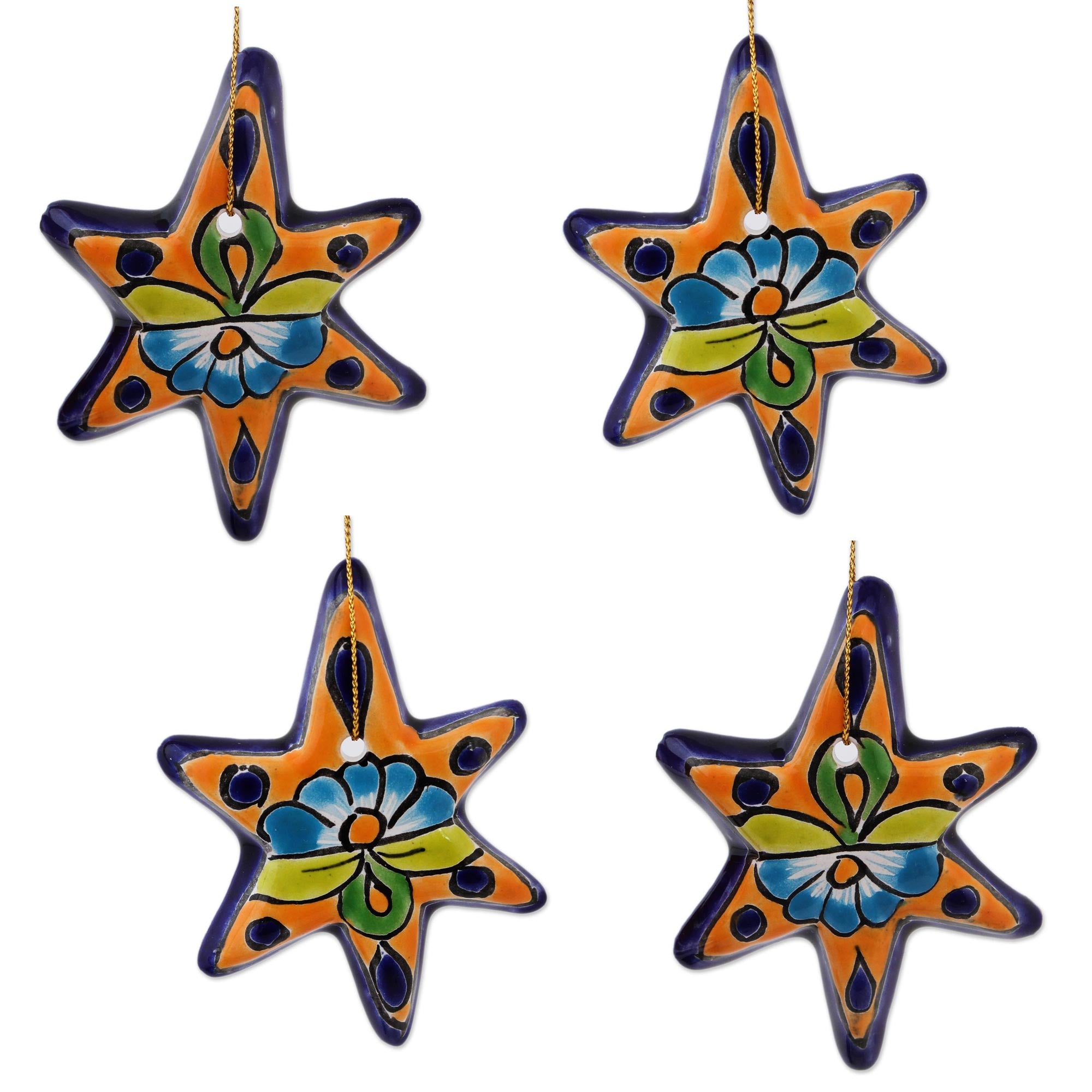 Premium Talavera Ceramic Star Ornaments - Handcrafted in Mexico (Set of 4)