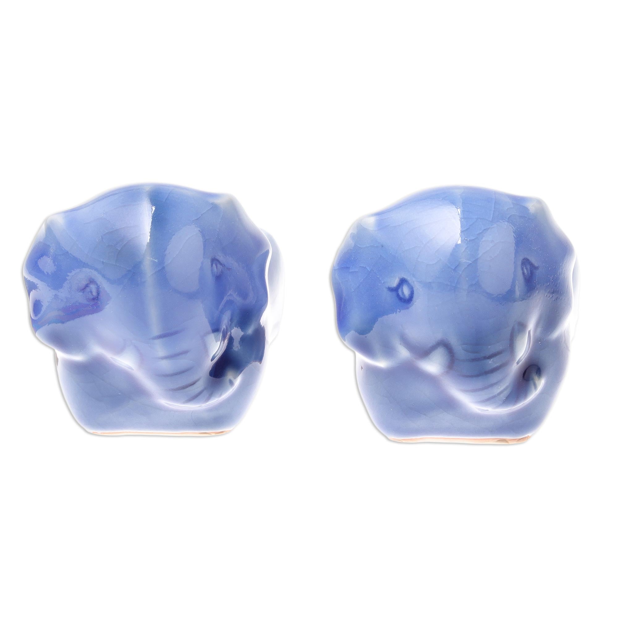 Premium Elephant Sisters Ceramic Egg Cups – Handcrafted Blue Crackle Finish (Set of 2)
