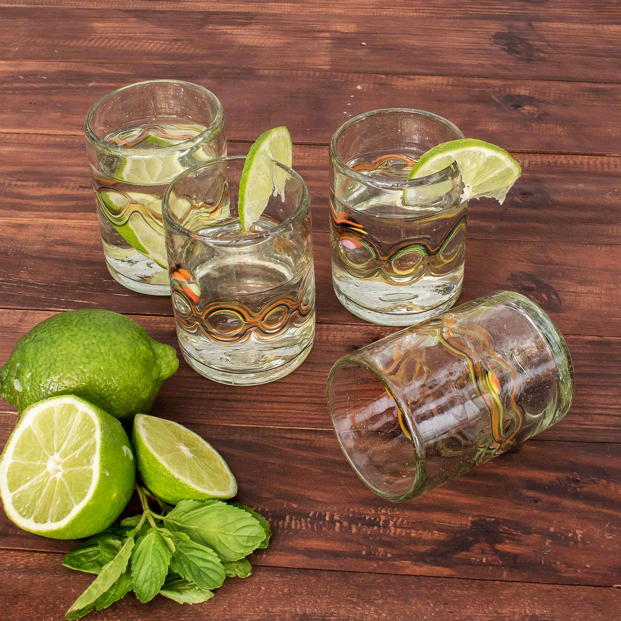 Premium Hand-Blown Recycled Juice Glasses - Orange Reefs (Set of 4) | Eco-Friendly Kitchen Upgrade