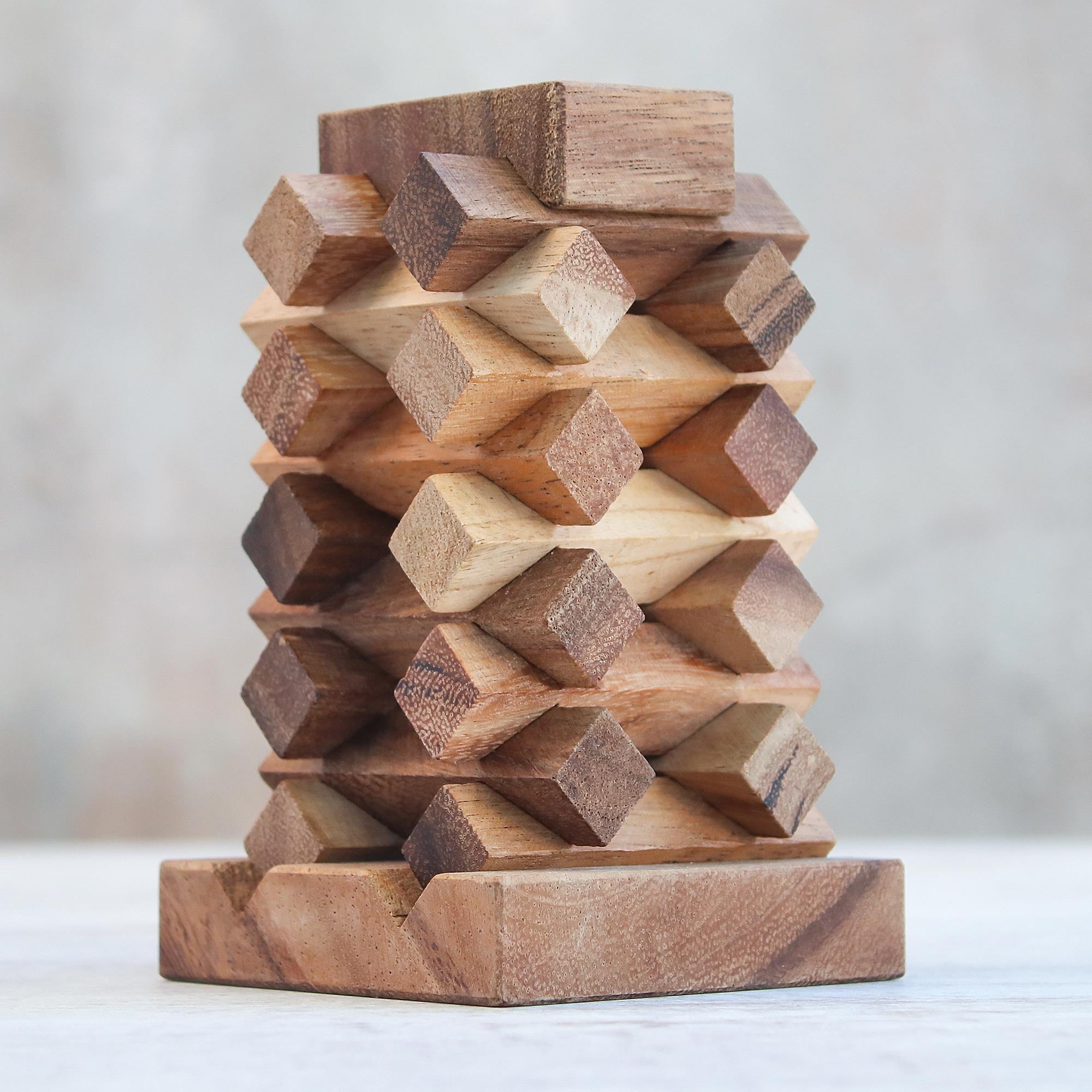 Premium 18-Piece Raintree Wood Tower of Pisa Puzzle – Handcrafted Artisan Masterpiece