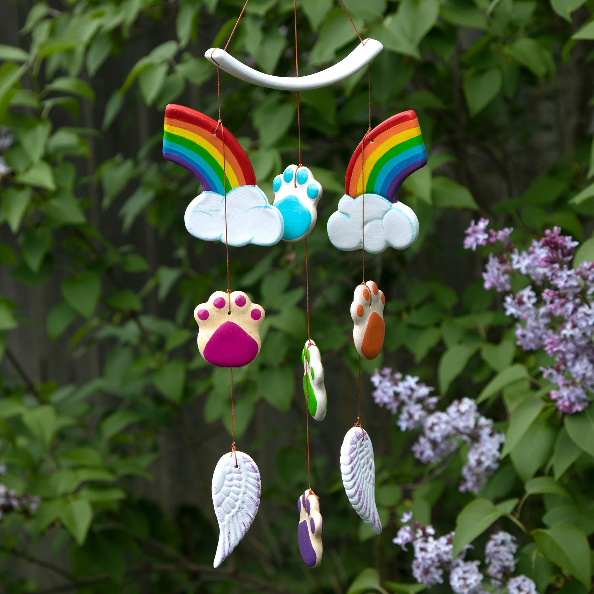 Premium Rainbow Bridge Memorial Wind Chime with Paw Print Design