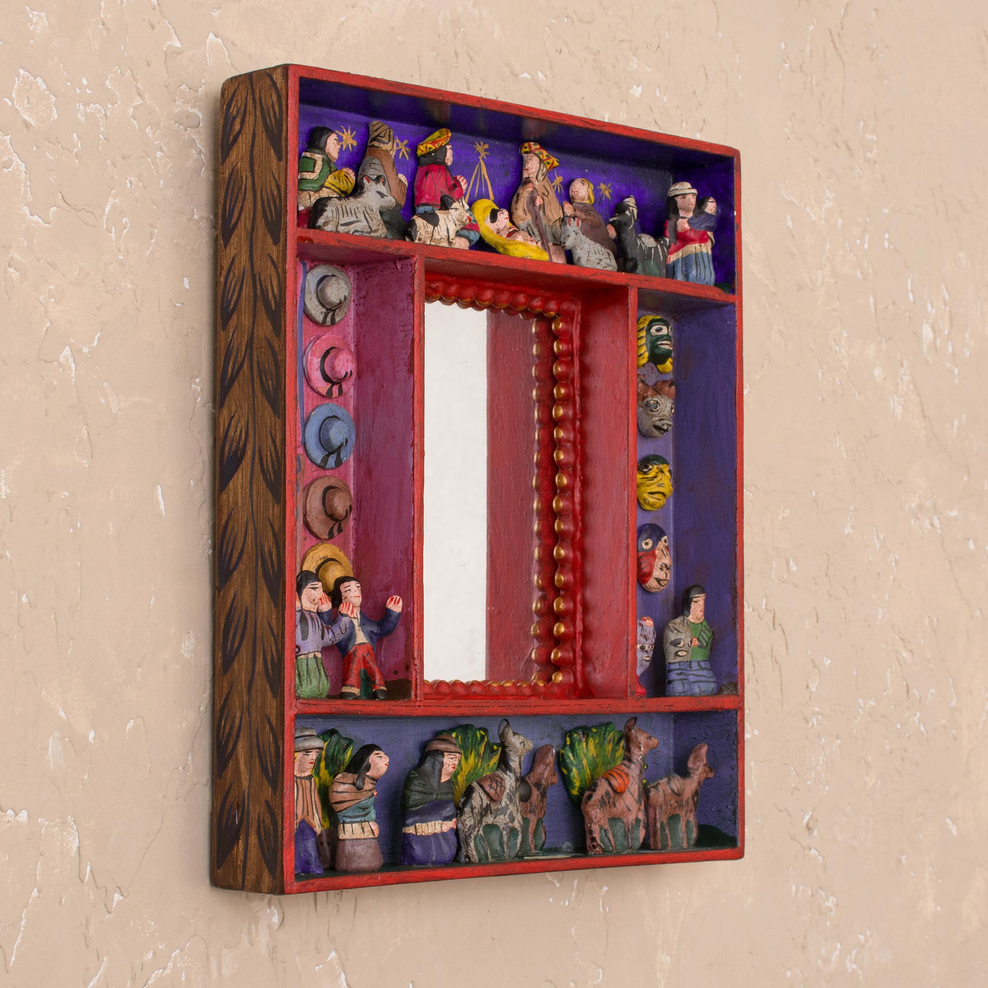 Premium Andean Retablo Mirror: Fiesta in My Homeland