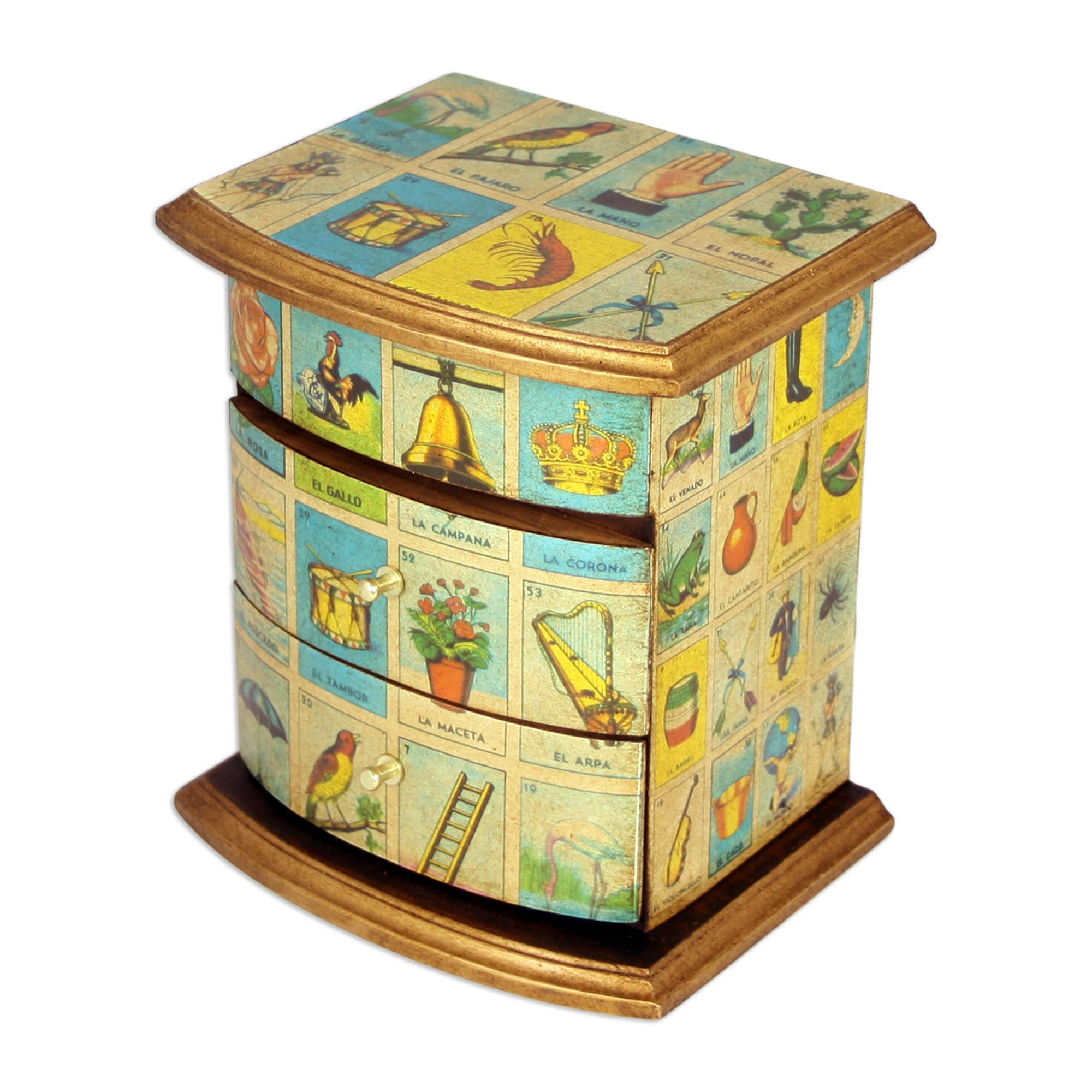 Premium Mexican Loteria Jewelry Box - Handcrafted Wooden Bingo Decoupage Design