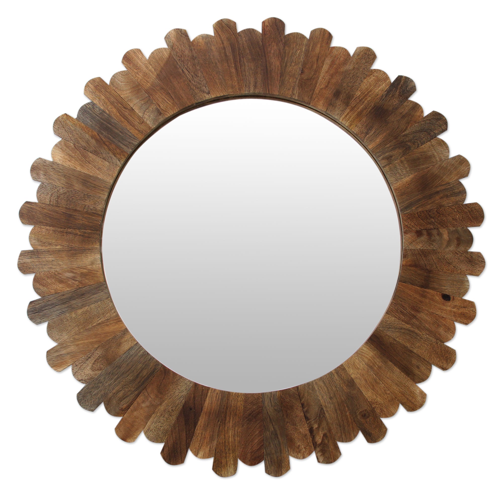 Premium Earthen Halo Fair Trade Round Wall Mirror - Handcrafted Mango Wood Artisan Decor