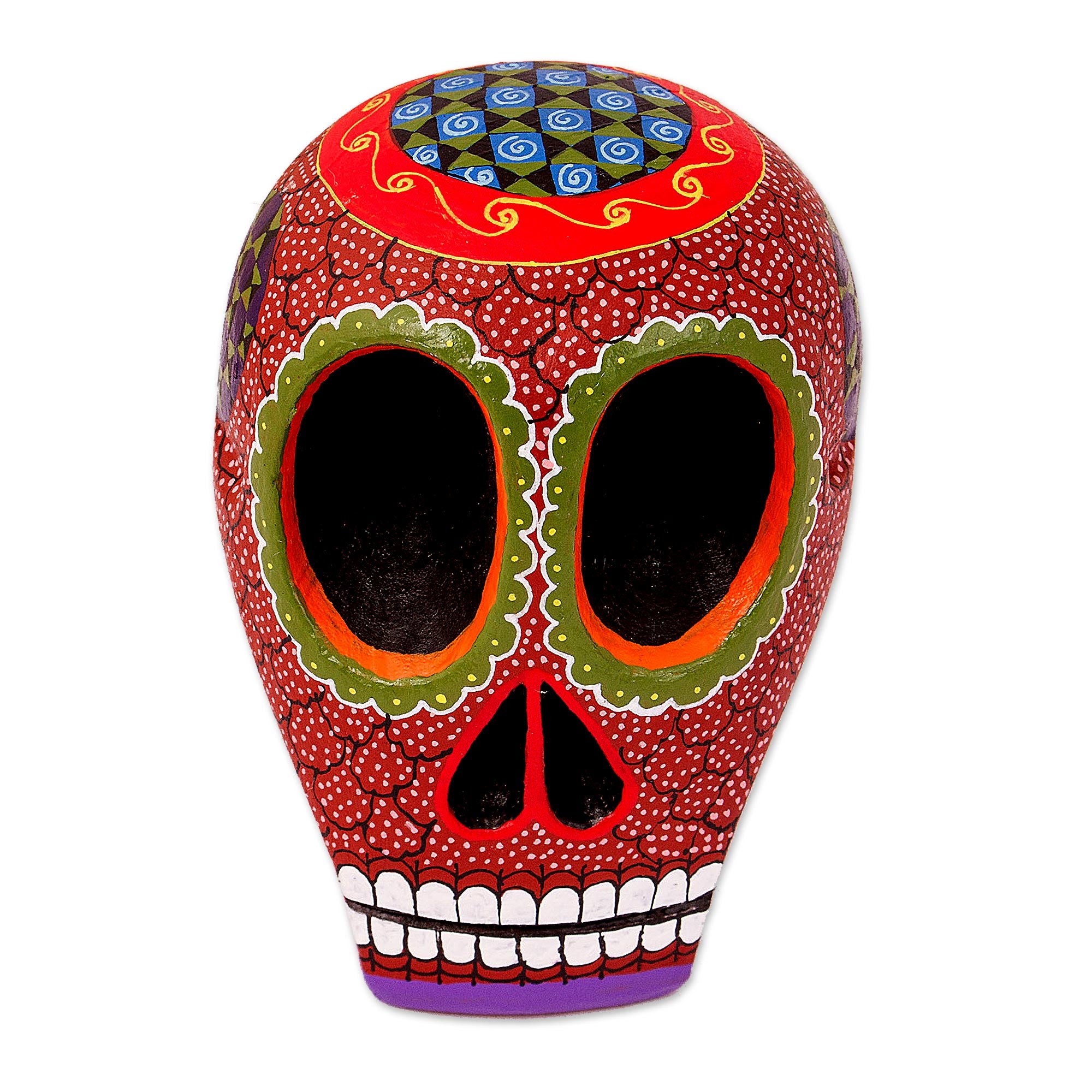 Premium Mexican Hand-Painted Terracotta Wooden Skull Figurine - Ultimate Folk Art Decor