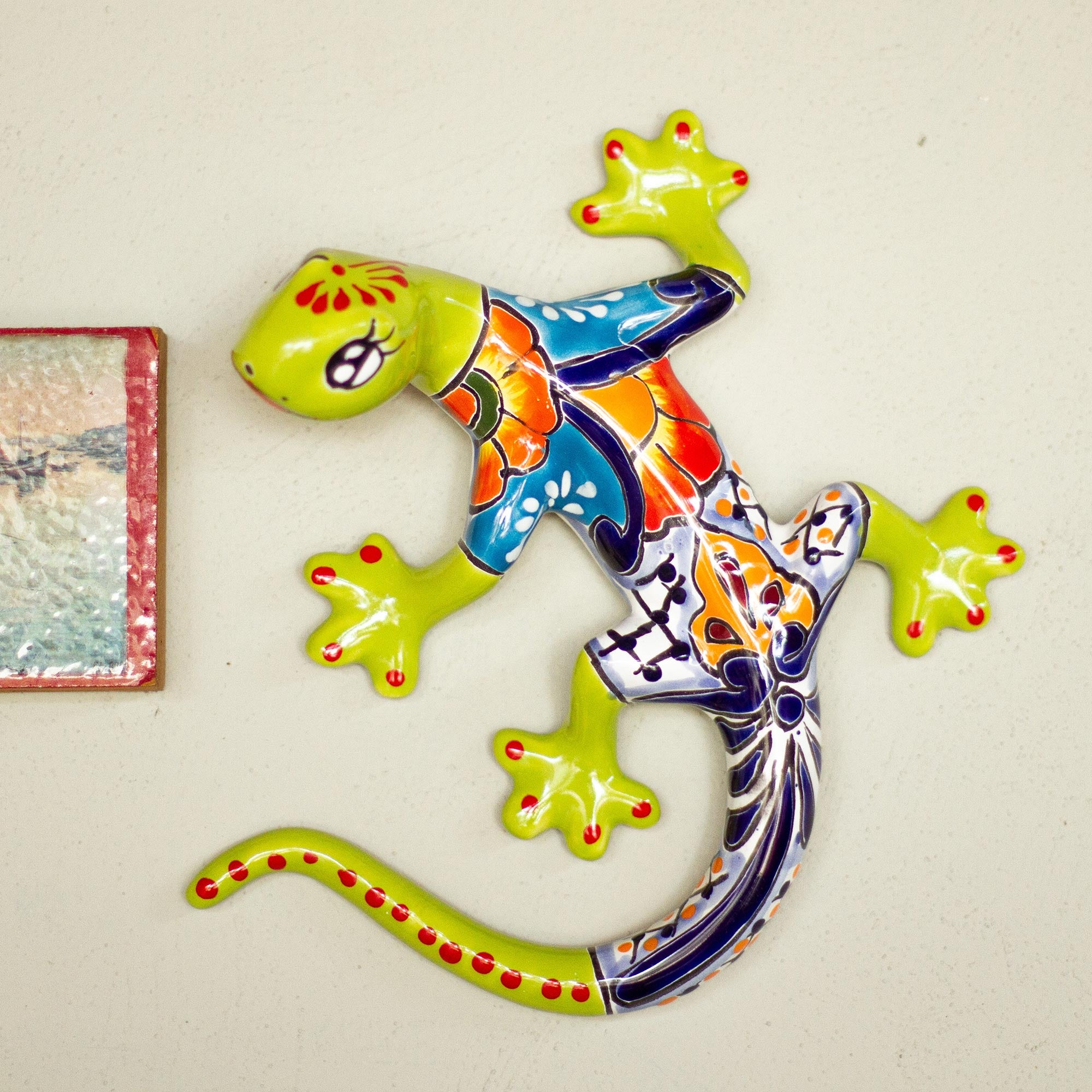 Premium Hand-Painted Ceramic Salamander Wall Art - Vibrant Mexican Decor