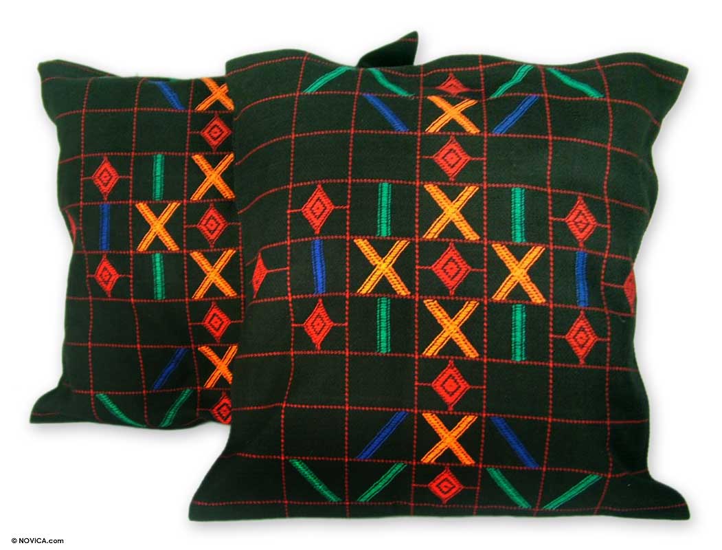 Premium Mystical Algorithm Cotton Cushion Covers (Pair) - Handcrafted Elegance