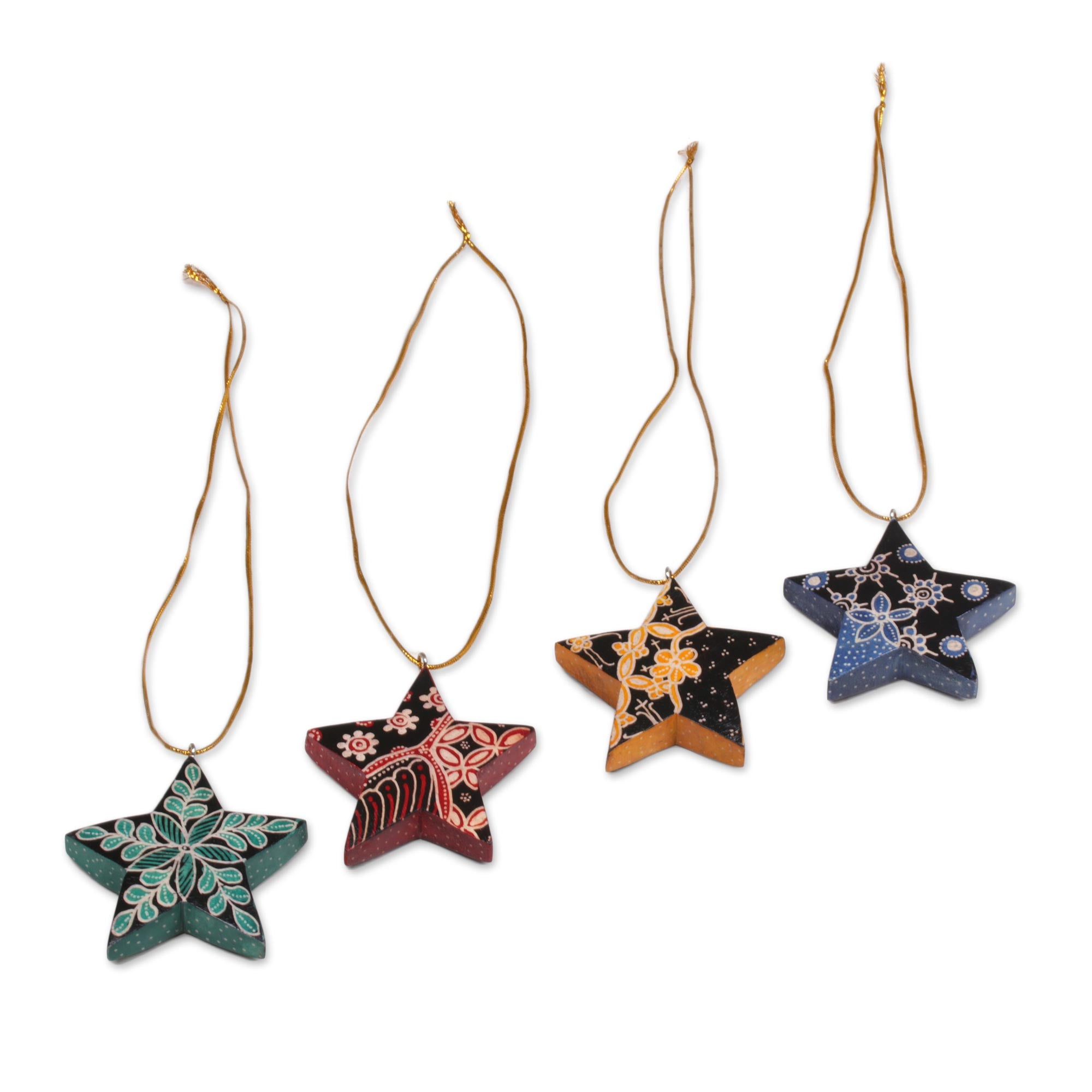 Premium Bali Stars: Handcrafted Batik Wood Star Ornaments Set by Balinese Artisans