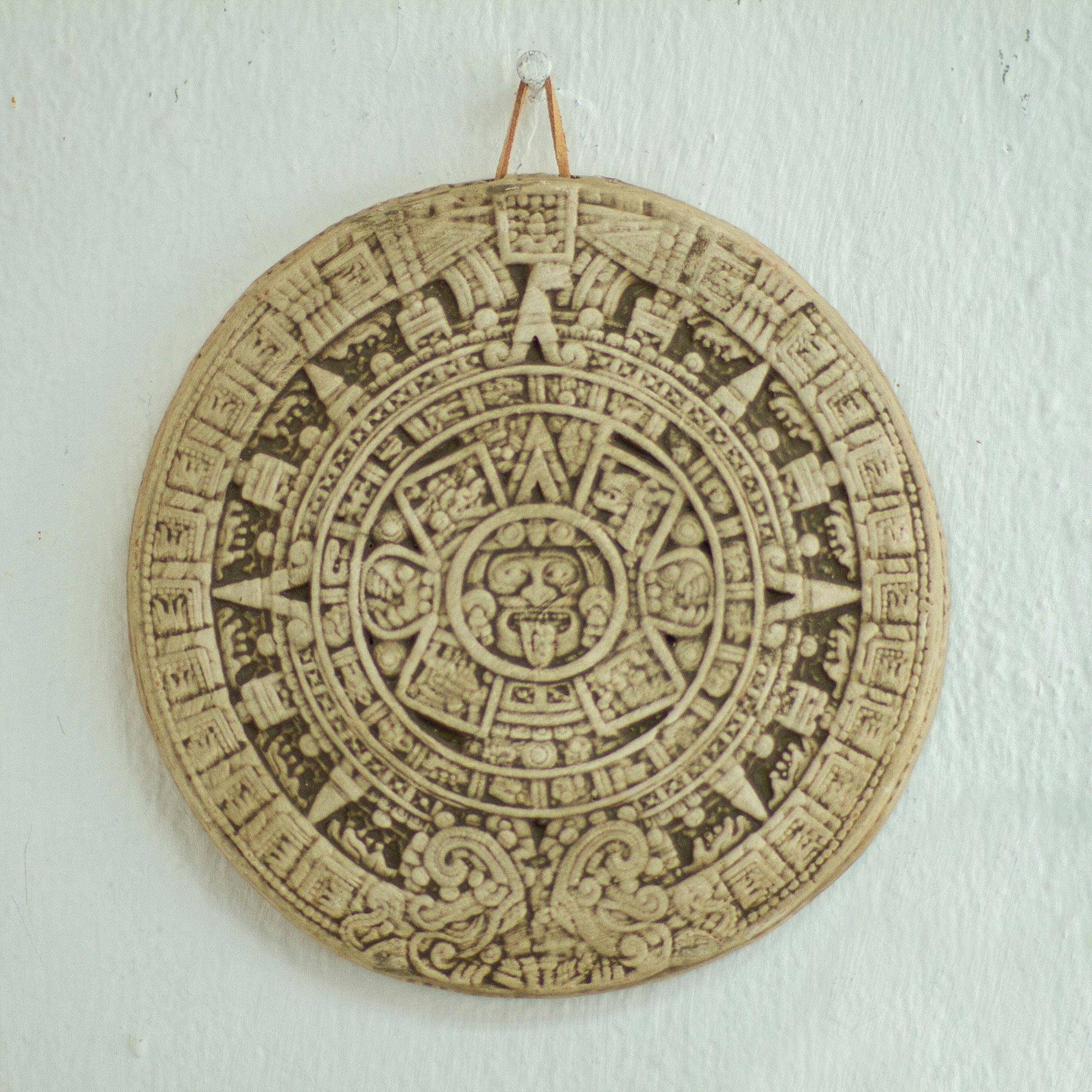 Premium Handcrafted Aztec Calendar Ceramic Wall Art - Small Beige