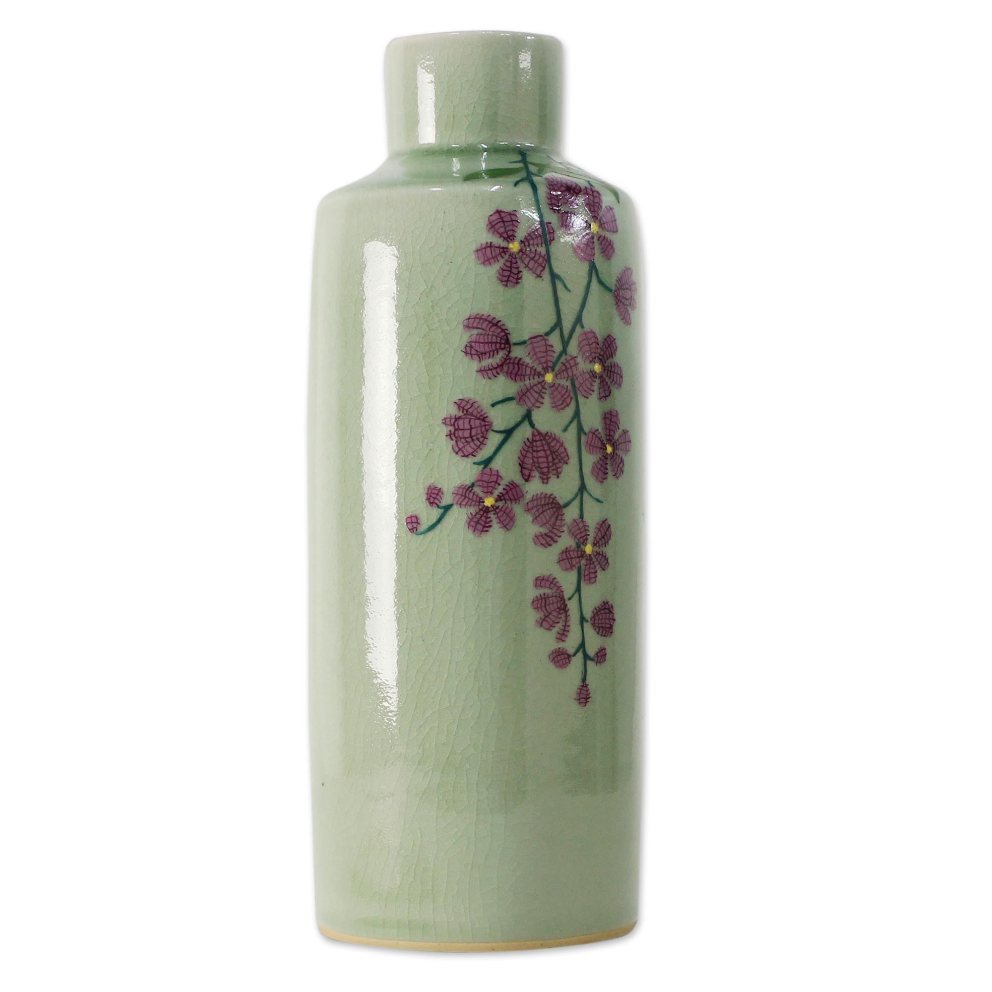Premium Handcrafted Celadon Floral Vase - Thai Artisan Elegance