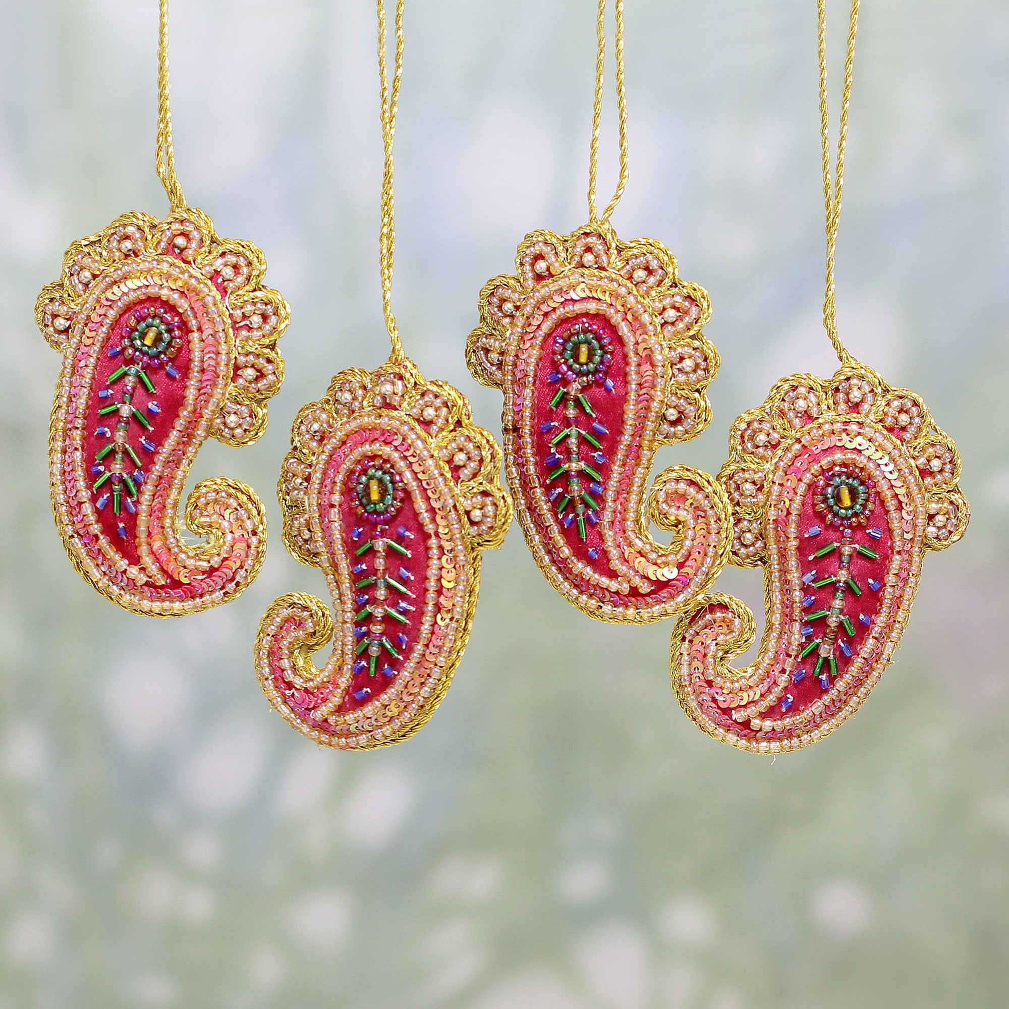 Premium Beaded Paisley Ornament Set from India – Handcrafted Elegance
