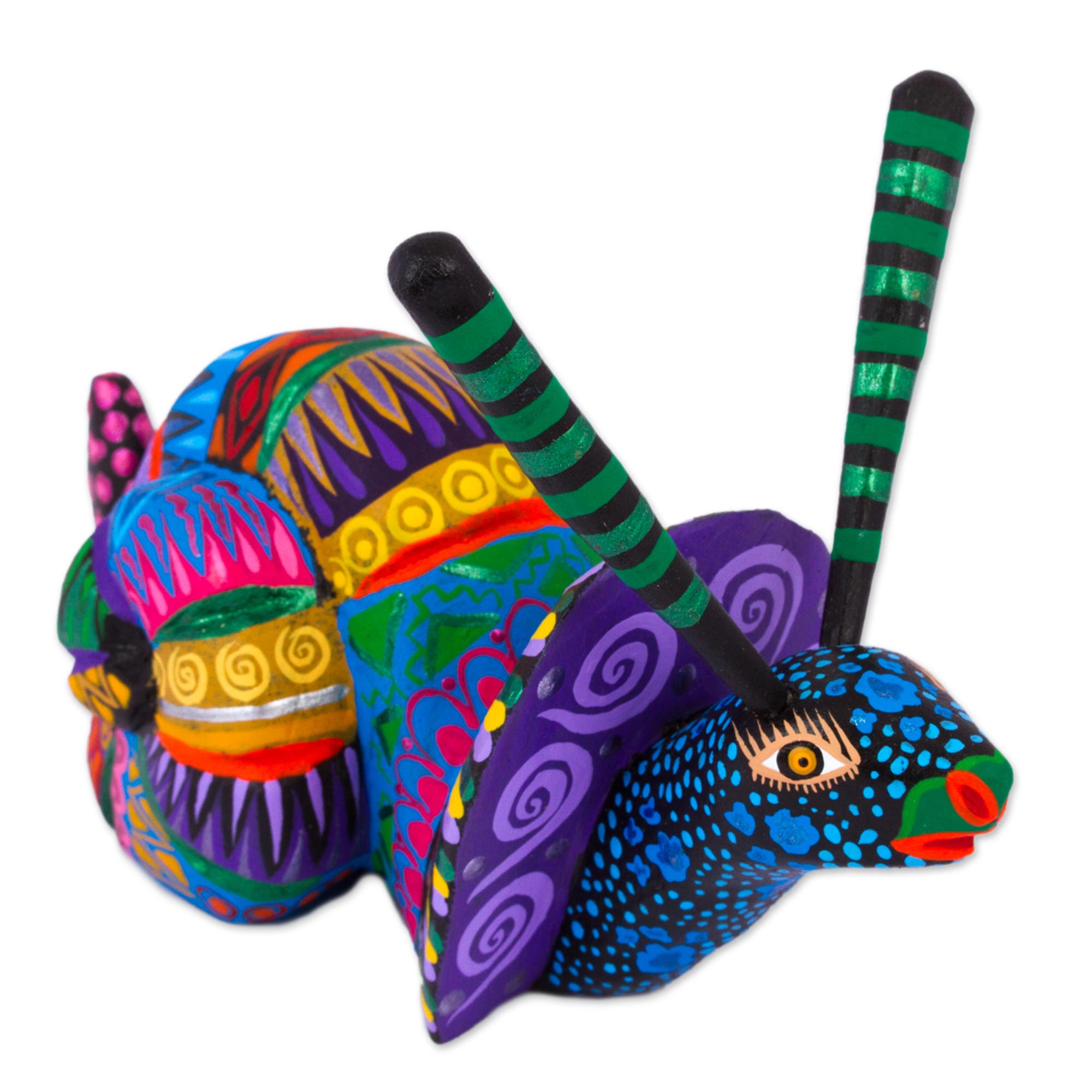 Premium Hand-Carved Rainbow Snail Alebrije Art Piece from Oaxaca, Mexico