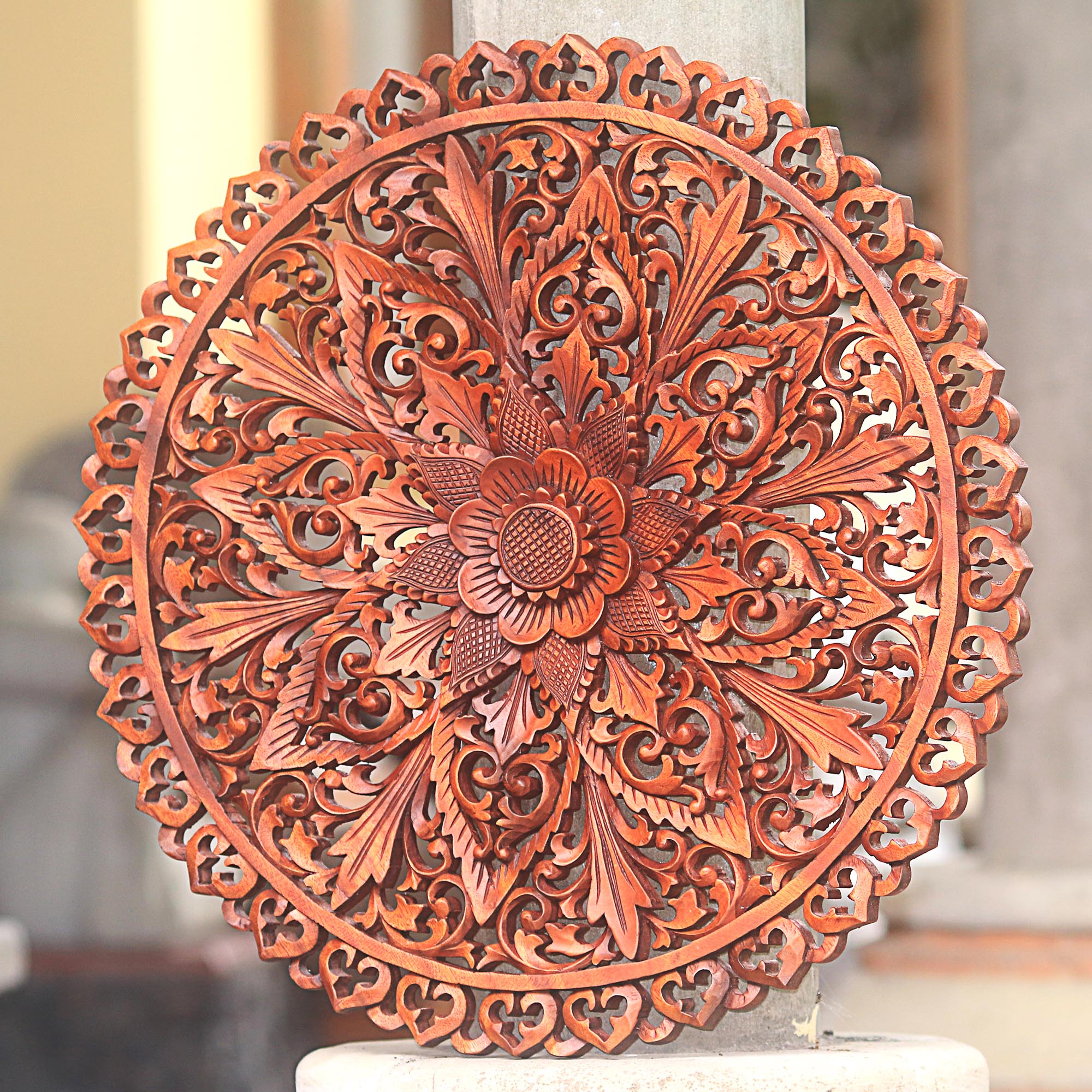Premium Hand-Carved Suar Wood Wall Art with Flower Motif – Gallant Flower Collection