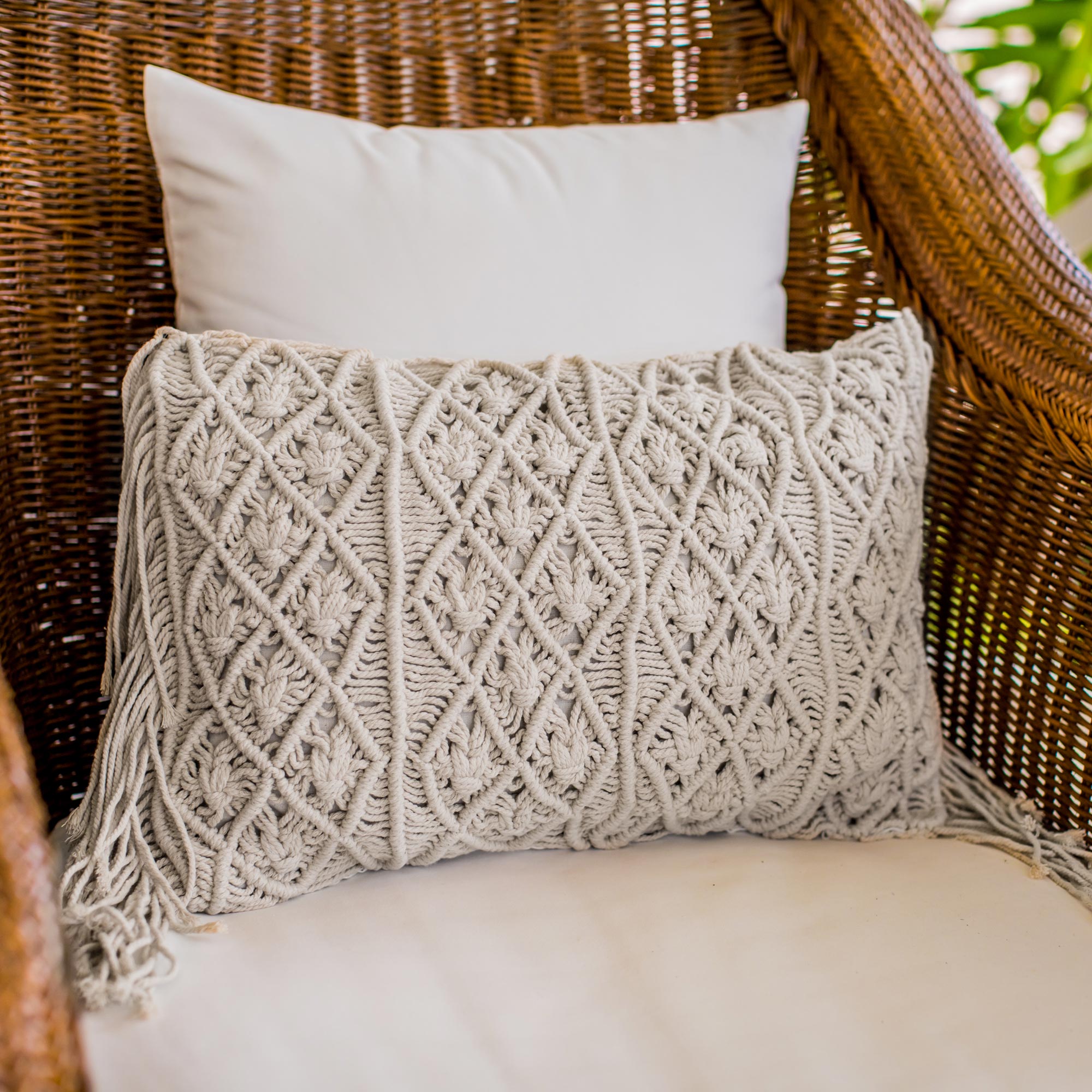 Premium Handwoven Beige Cotton Pillow Cover 'Bali Weave' - Small