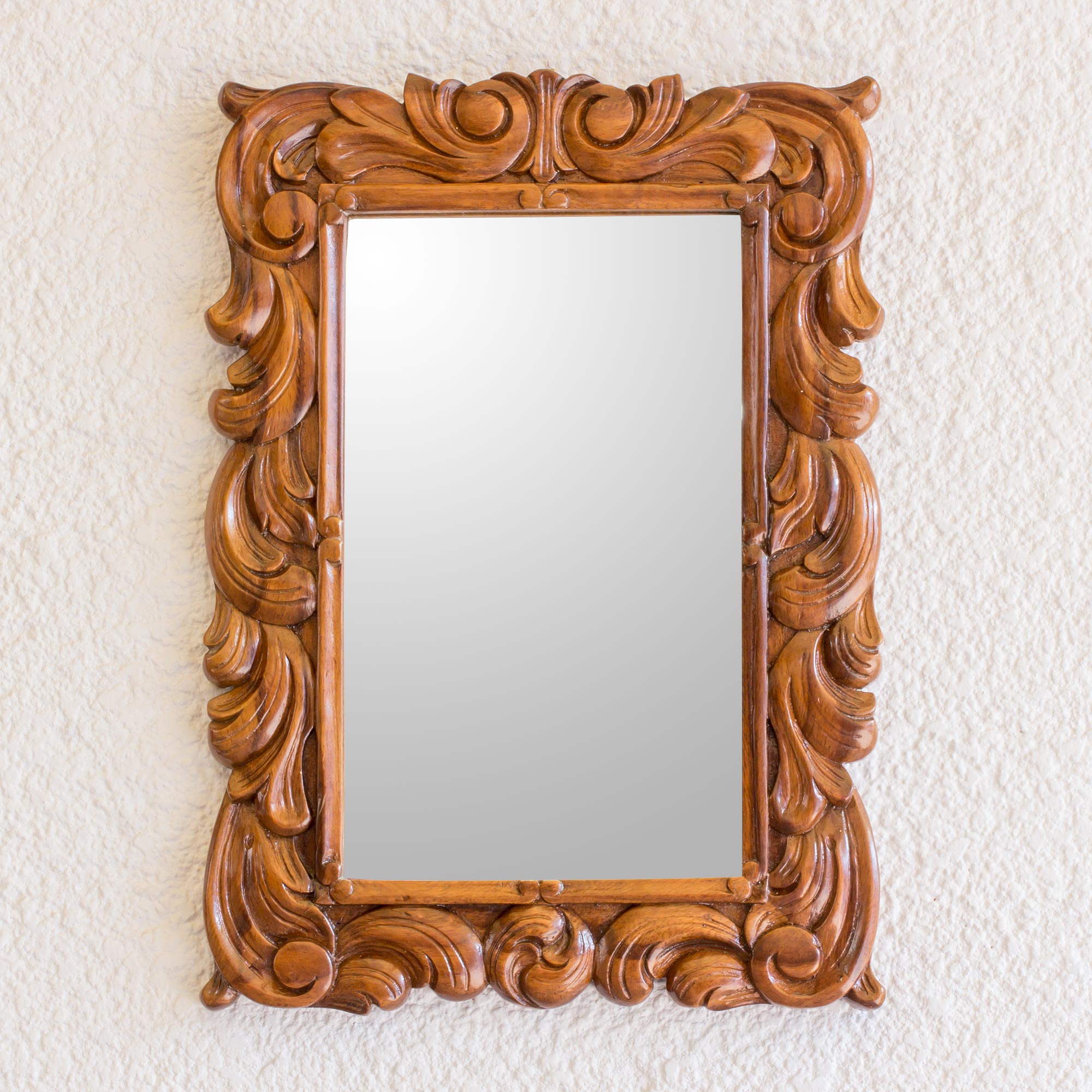 Premium Natural Grace Handcrafted Wood Wall Mirror - Guatemalan Artisan Design