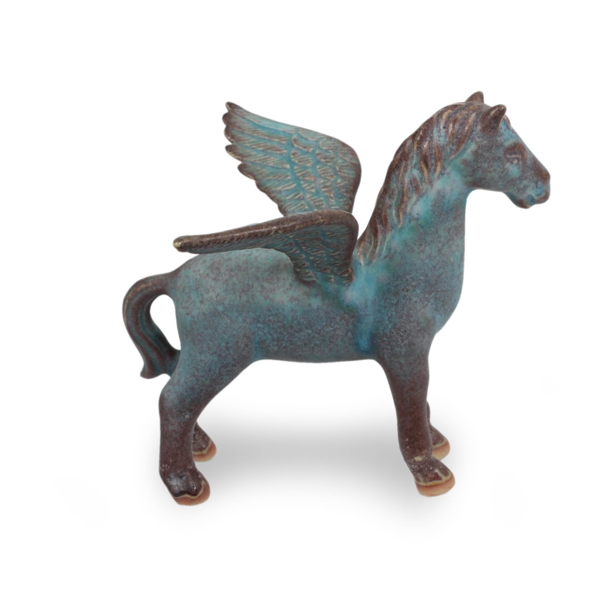Premium Antiqued Green Pegasus Figurine – Handcrafted Celadon Winged Horse Statue