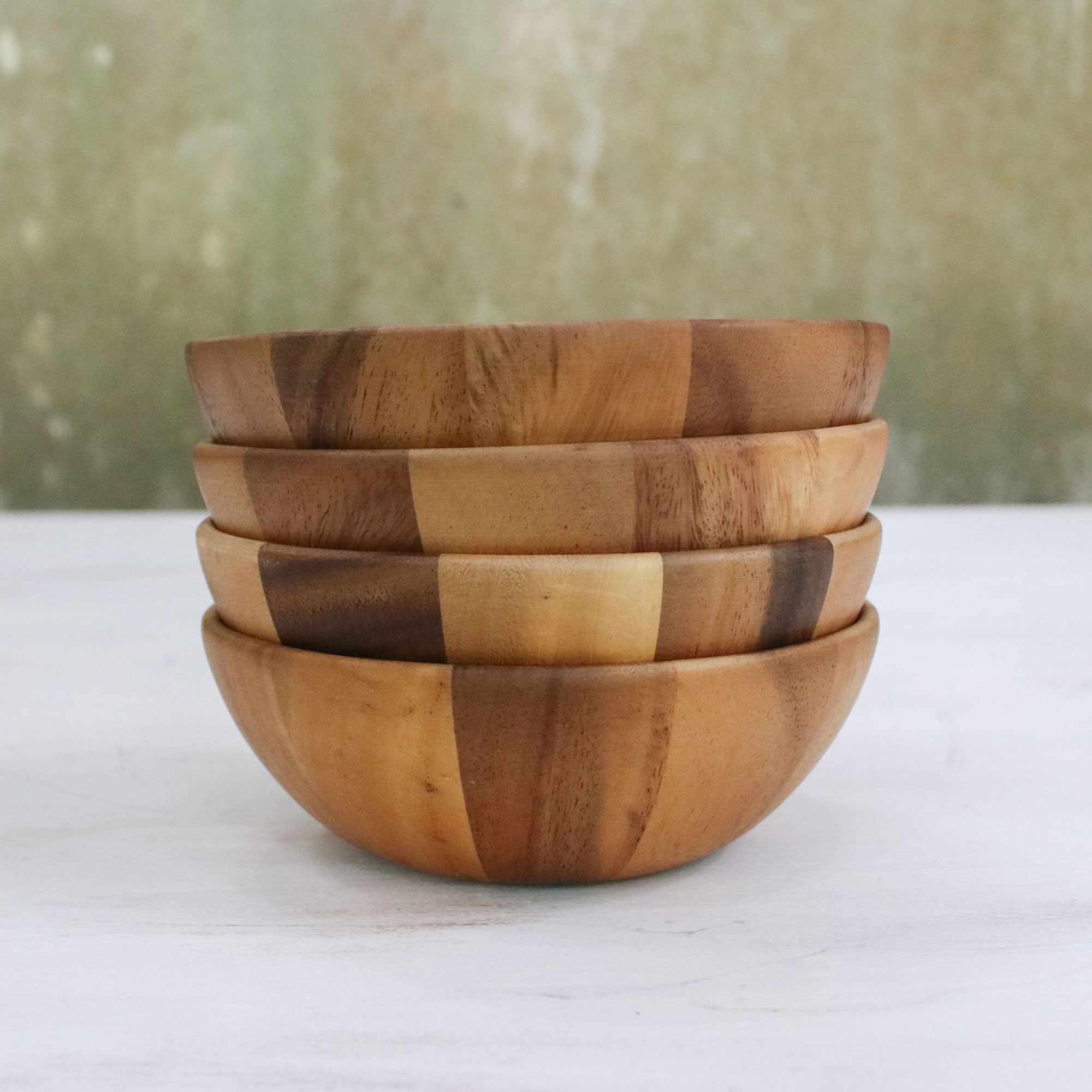 Premium Handcrafted Raintree Wood Snack Bowls - Set of 4 (Thailand Artisan Collection)