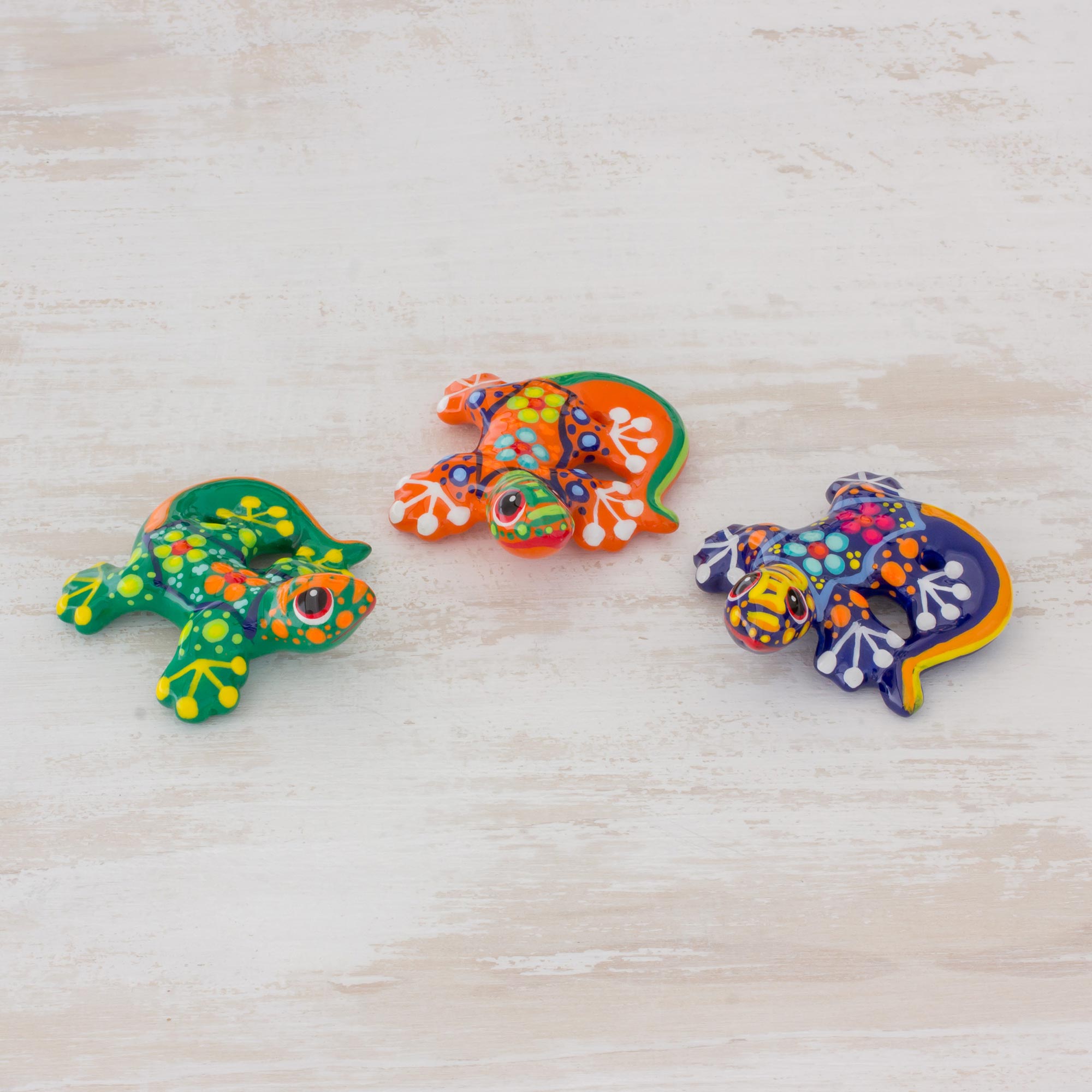 Premium Handpainted Ceramic Salamander Figurines - Vibrant Set of 3