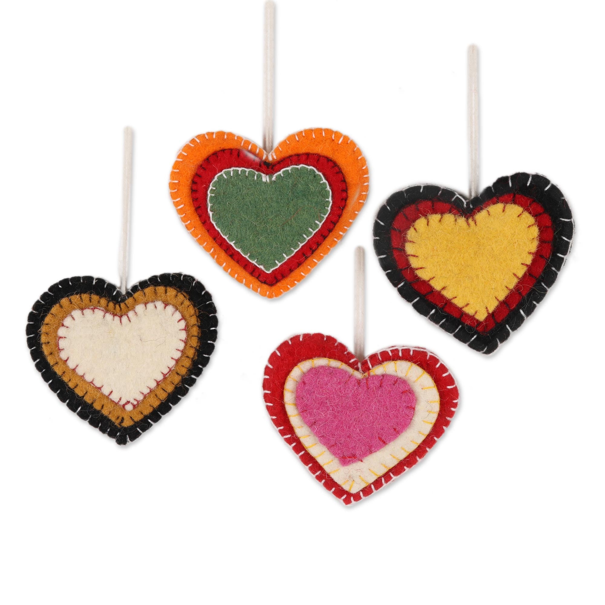 Premium Handcrafted Wool Felt Heart Ornaments - Set of 4 | Ultimate Holiday Decor