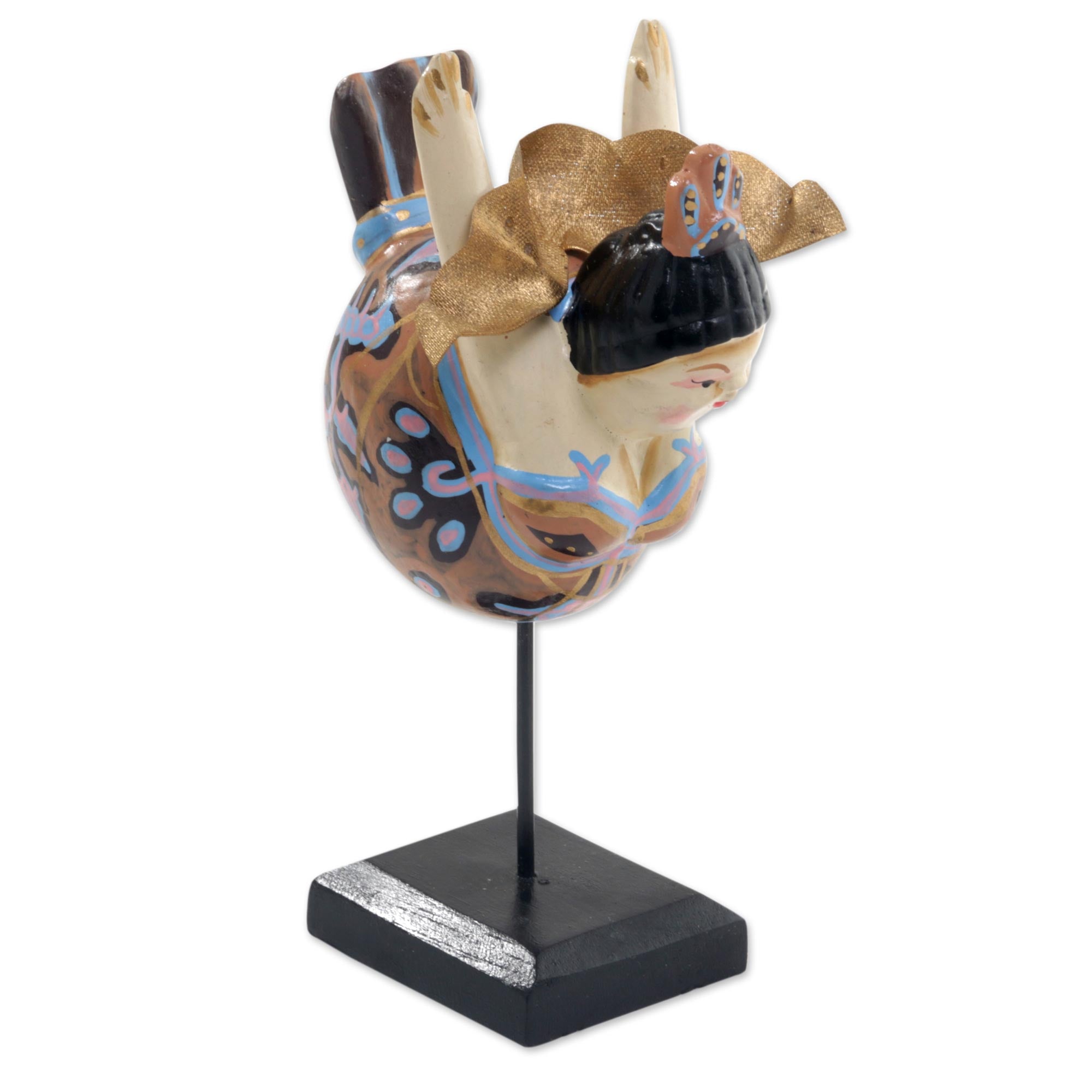Premium Hand-Carved Peach Flying Lady Sculpture - Beige Albesia Wood Art from Indonesia