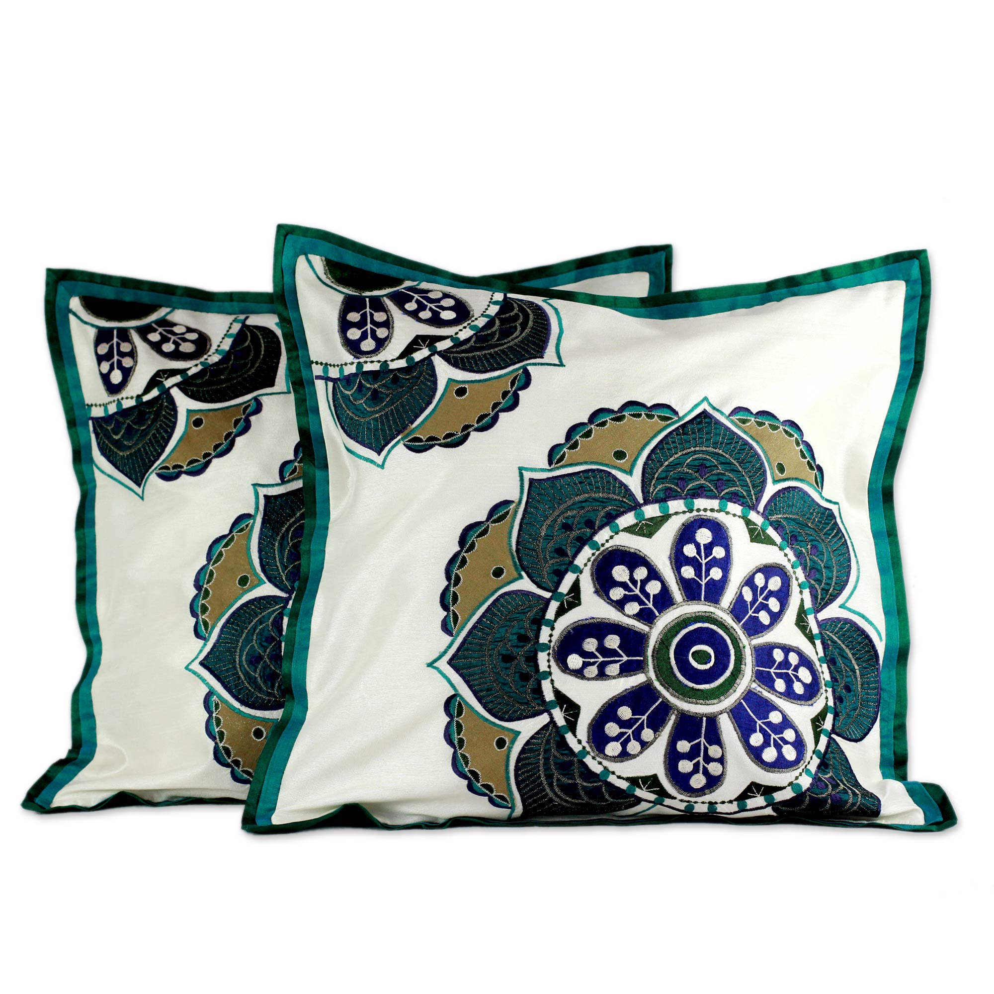Premium Teal Floral Cushion Covers Set - Handcrafted Elegance (Pair)
