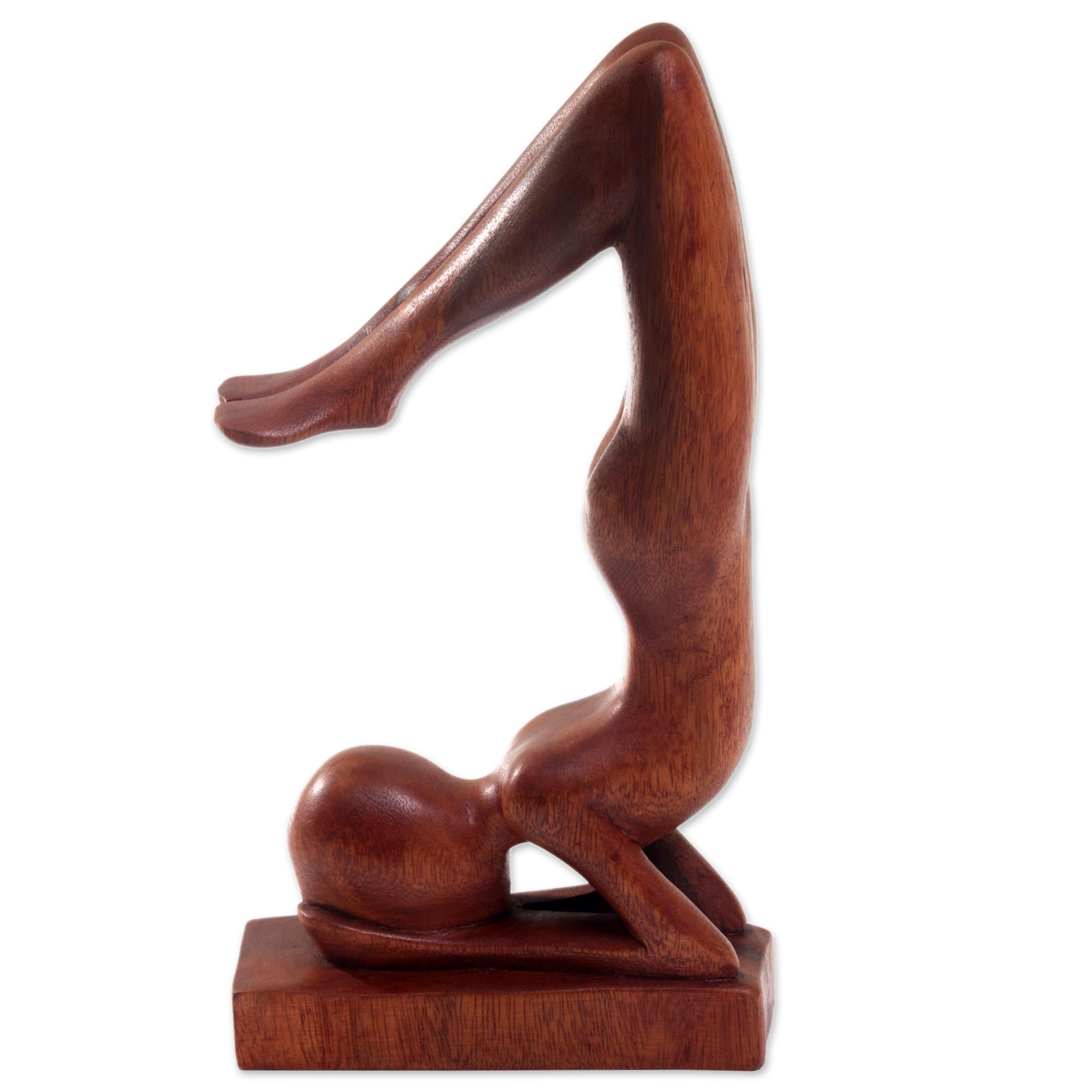 Premium Handmade Sirsasana Yoga Statuette – Brown Suar Wood Art Piece