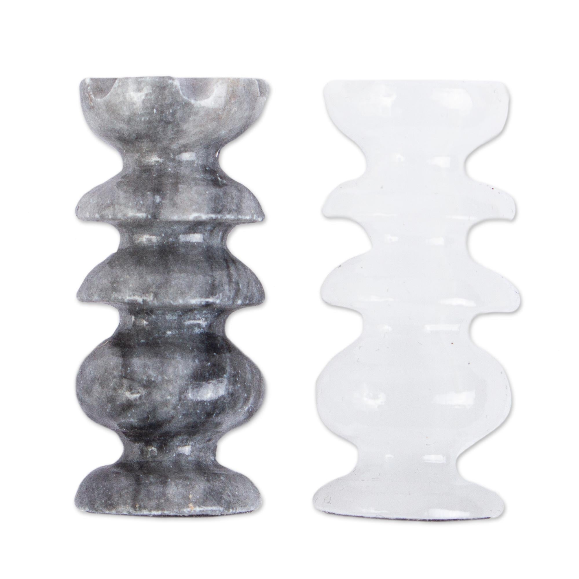 Premium White and Ash Mexican Onyx & Grey Marble Travel Chess Set