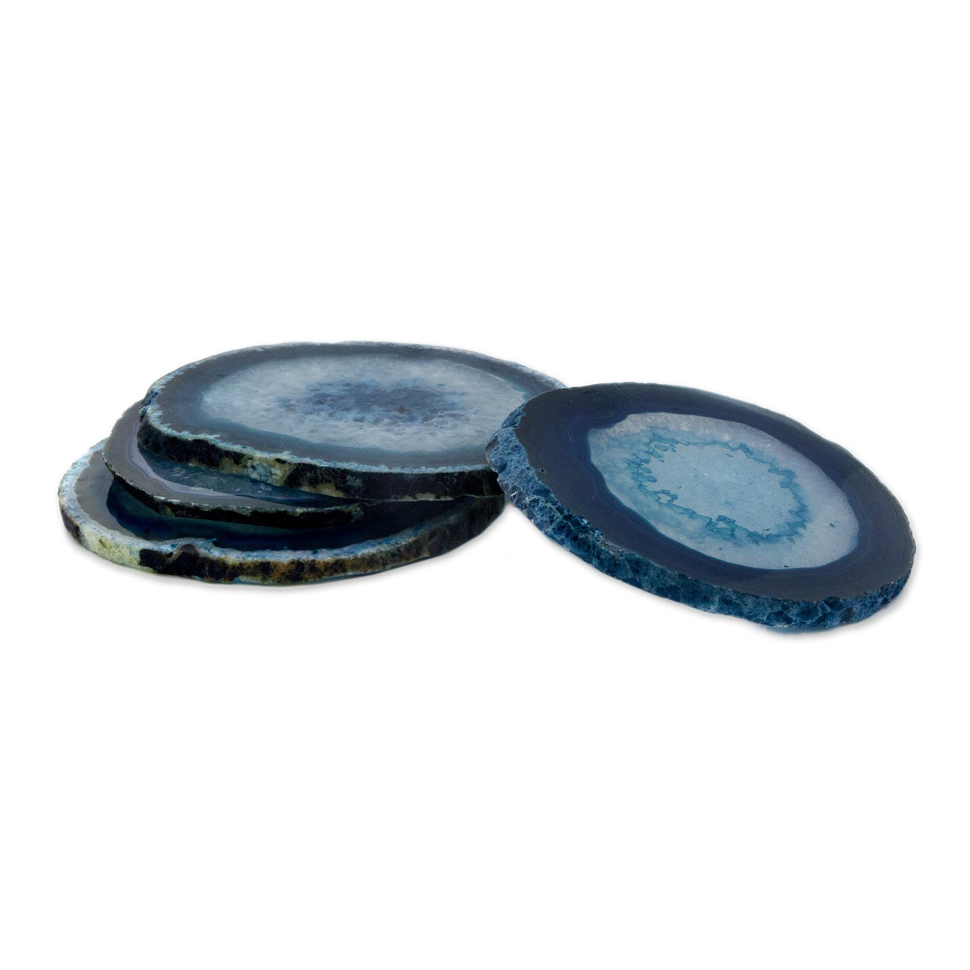 Premium Blue Agate Coasters Set of 4 - Handcrafted in Brazil