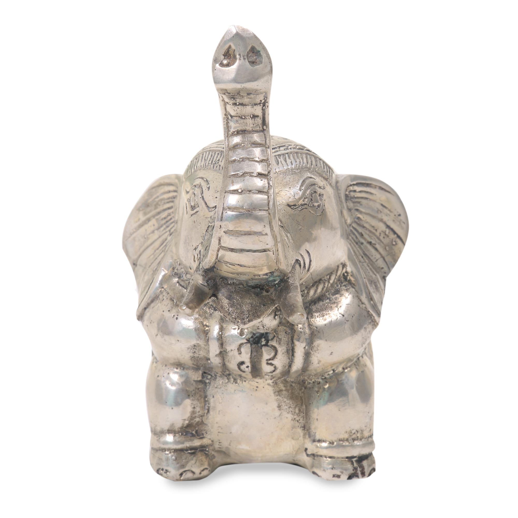 Premium Indonesian Bronze Elephant Statuette with Antique Silver Finish