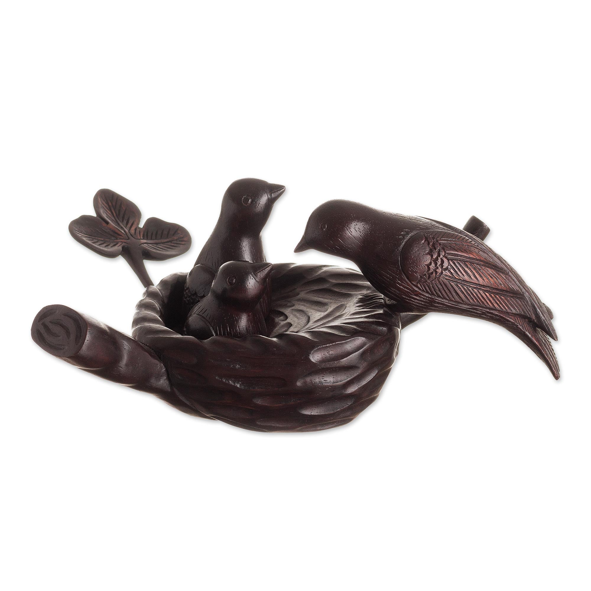 Premium Mother's Nest Hand-Carved Cedar Wood Sculpture – Bird-Themed Art from Peru