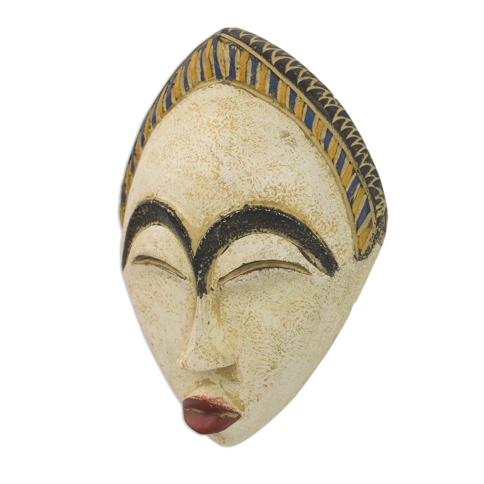 Premium White Adesewa Artisan Hand-Carved Sese Wood Beauty Mask