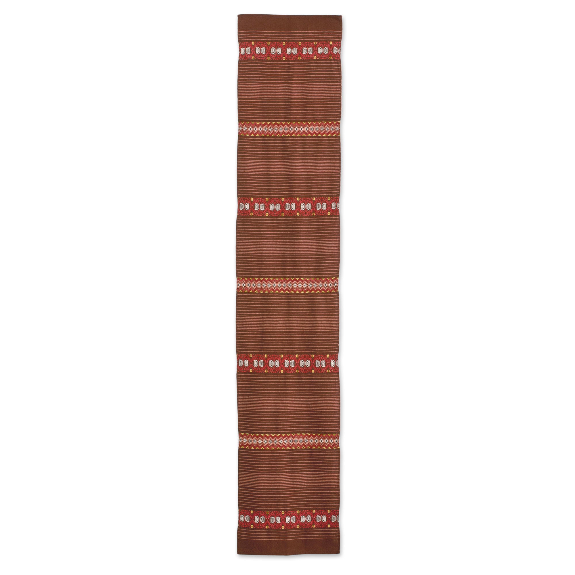 Premium Handwoven Striped Cotton Table Runner - Chestnut & Peach Design