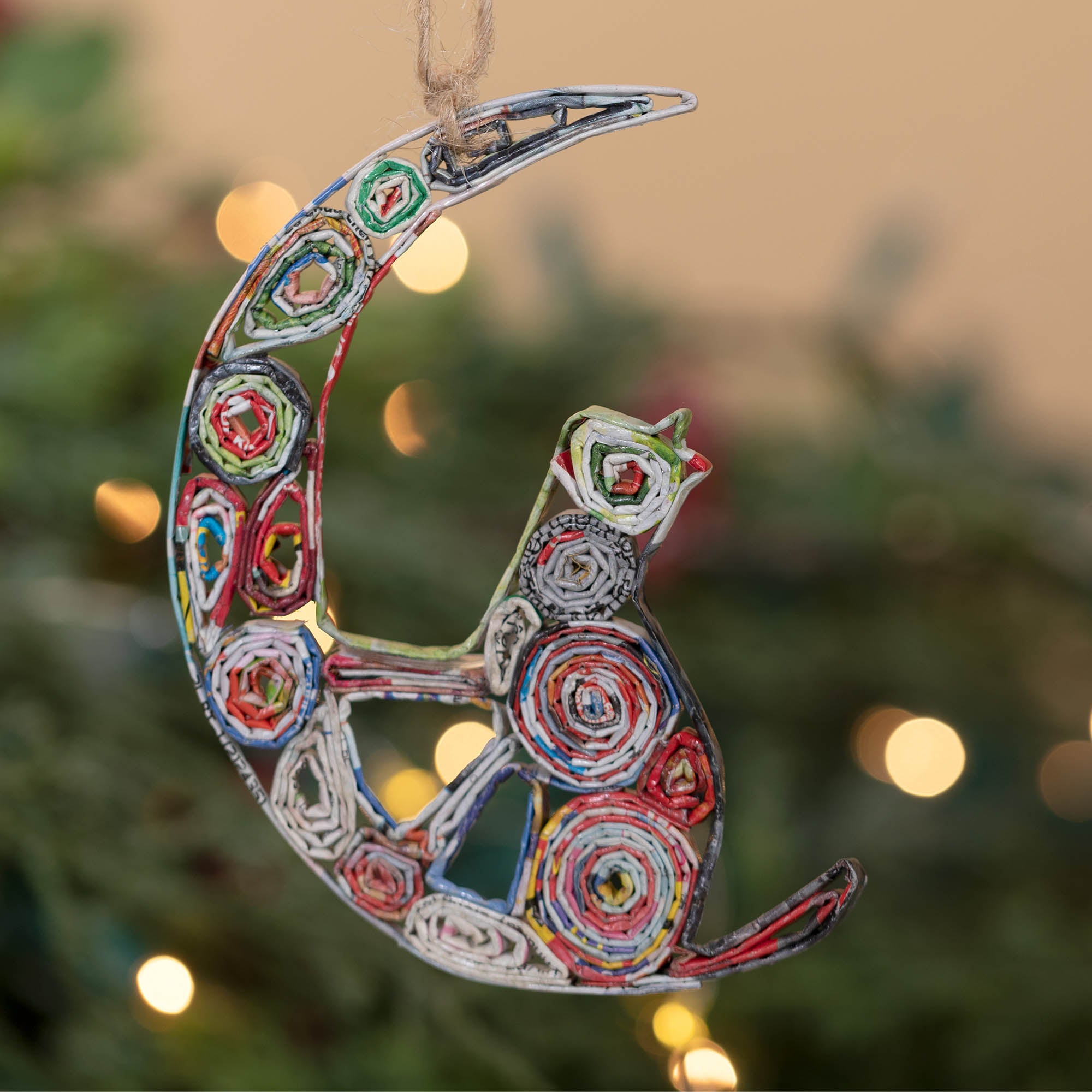 Premium Recycled Magazine Furry Friend Ornament | Eco-Friendly, Handmade, Fair Trade Holiday Decor