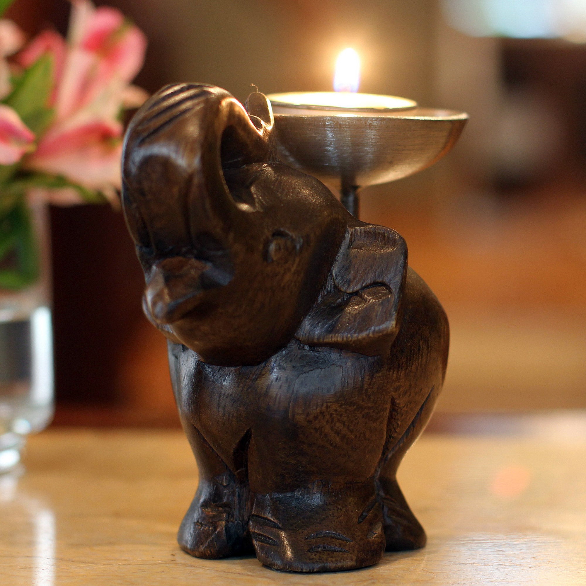 Premium Fair Trade Mango Wood Elephant Candle Holder – Old Siam Charm