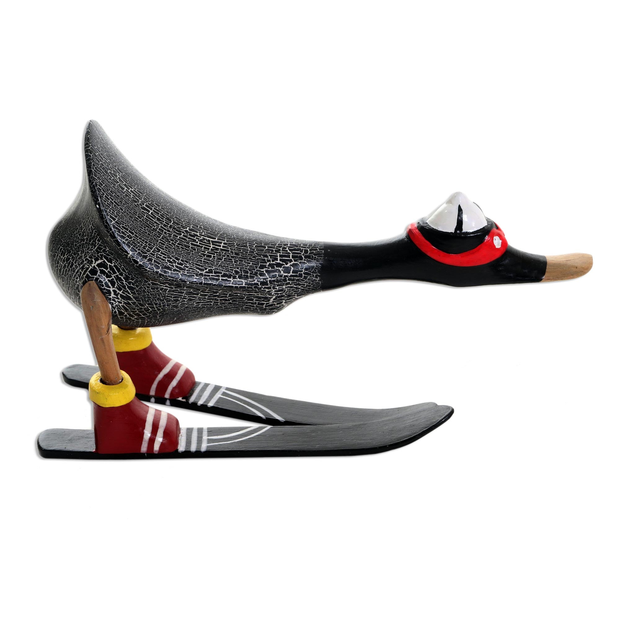 Premium Hand-Painted Skiing Duck Statuette - Downhill Duck in Black