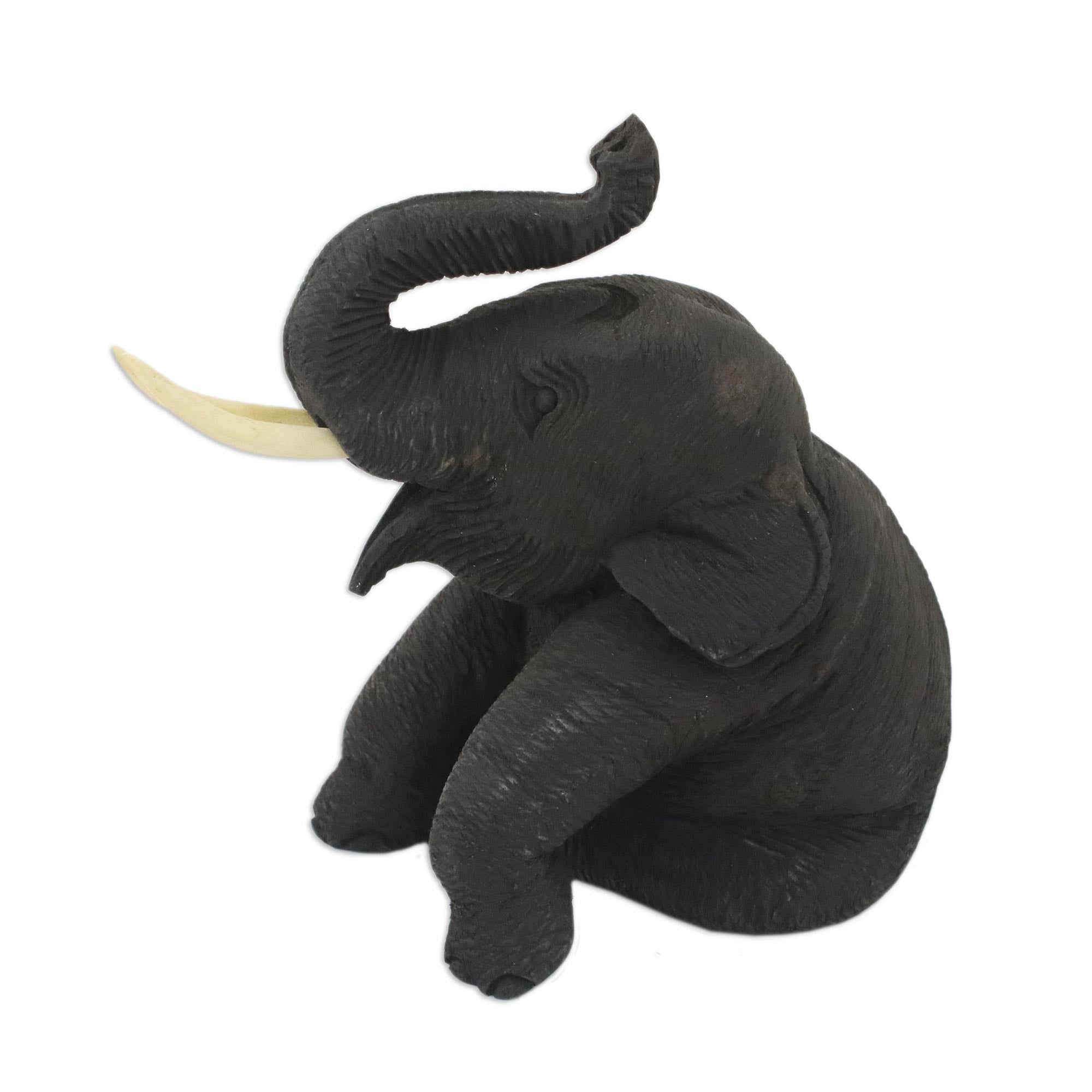 Premium Hand-Carved Teak Wood Elephant Statue – Welcome Smile Collection