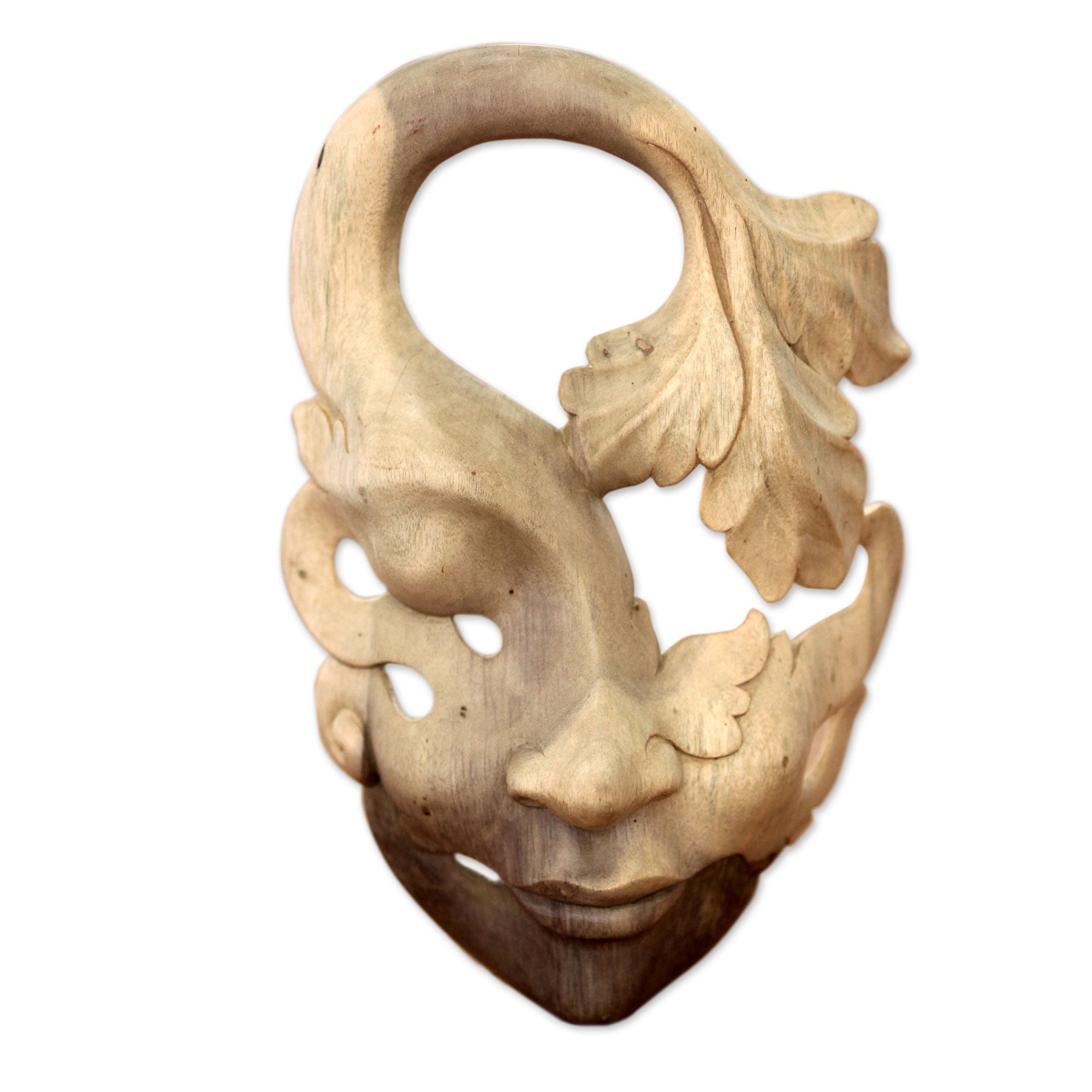 Premium Shy Maiden Hibiscus Wood Mask - Handcrafted Art Piece