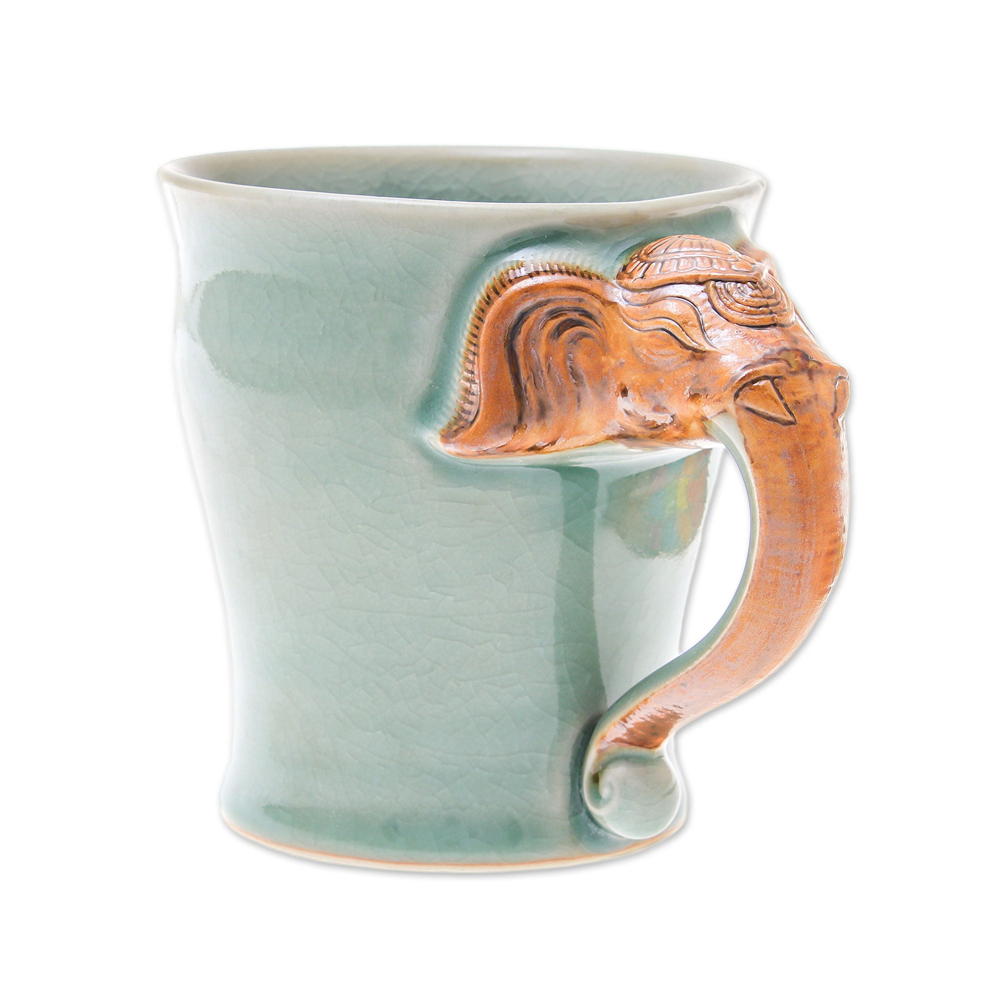 Premium Elephant Handle Ceramic Mug - Green Celadon, 10 oz.