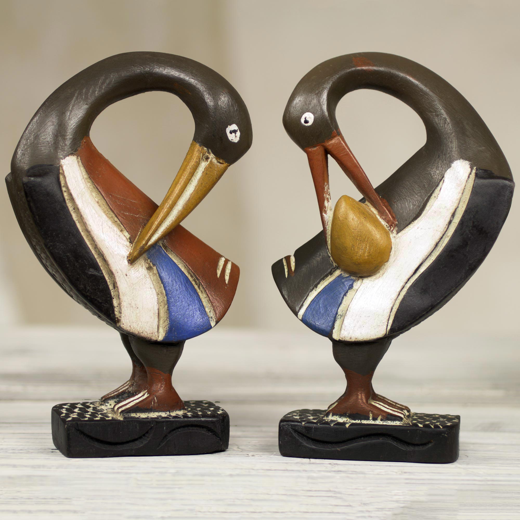Premium Sankofa Bird Wood Sculptures - Handcrafted Pair