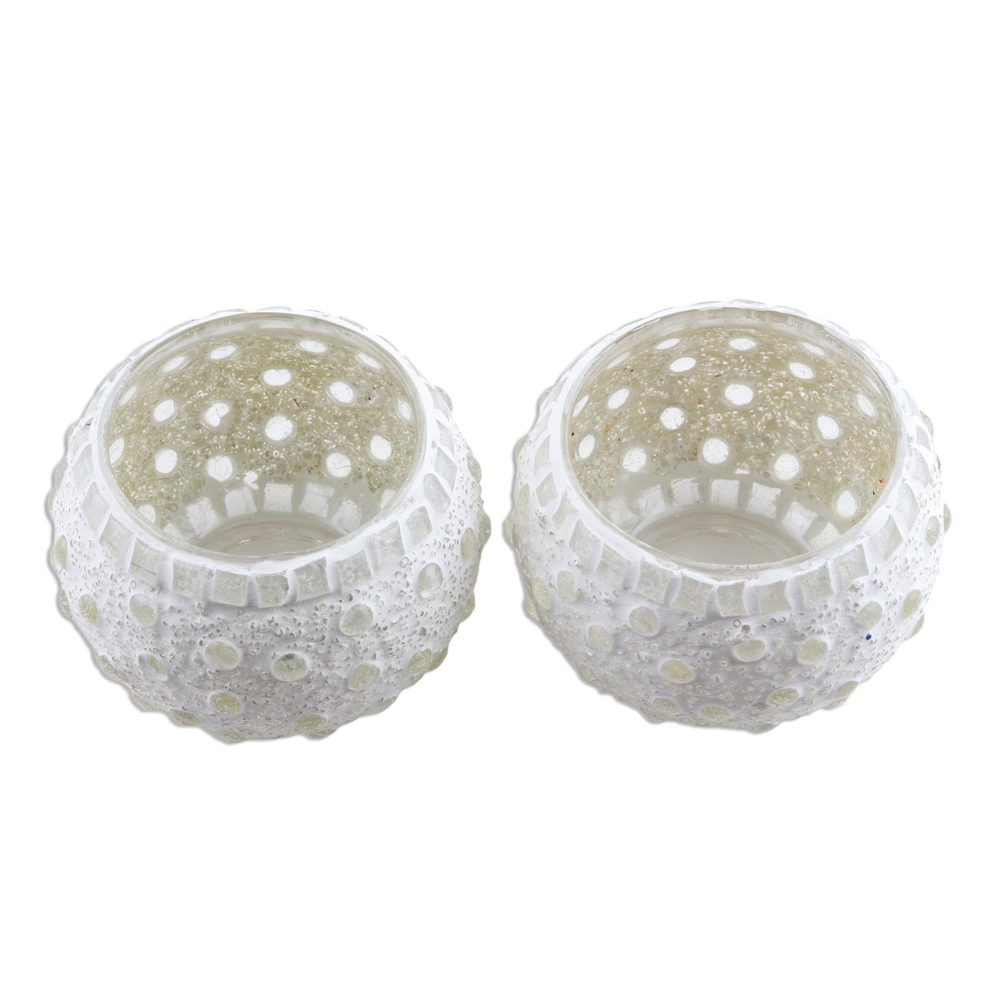 Premium Starlit Night Glass Mosaic Tealight Candleholders - Handmade Pair