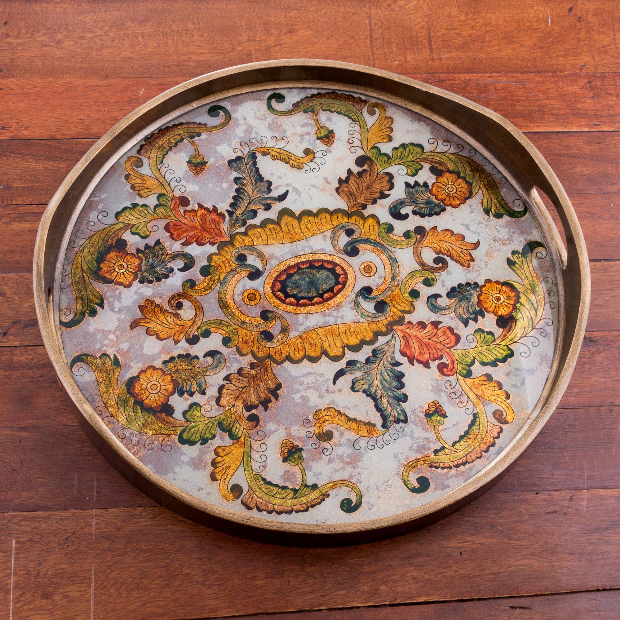 Premium Floral Reverse Painted Glass Tray – Handcrafted Elegance