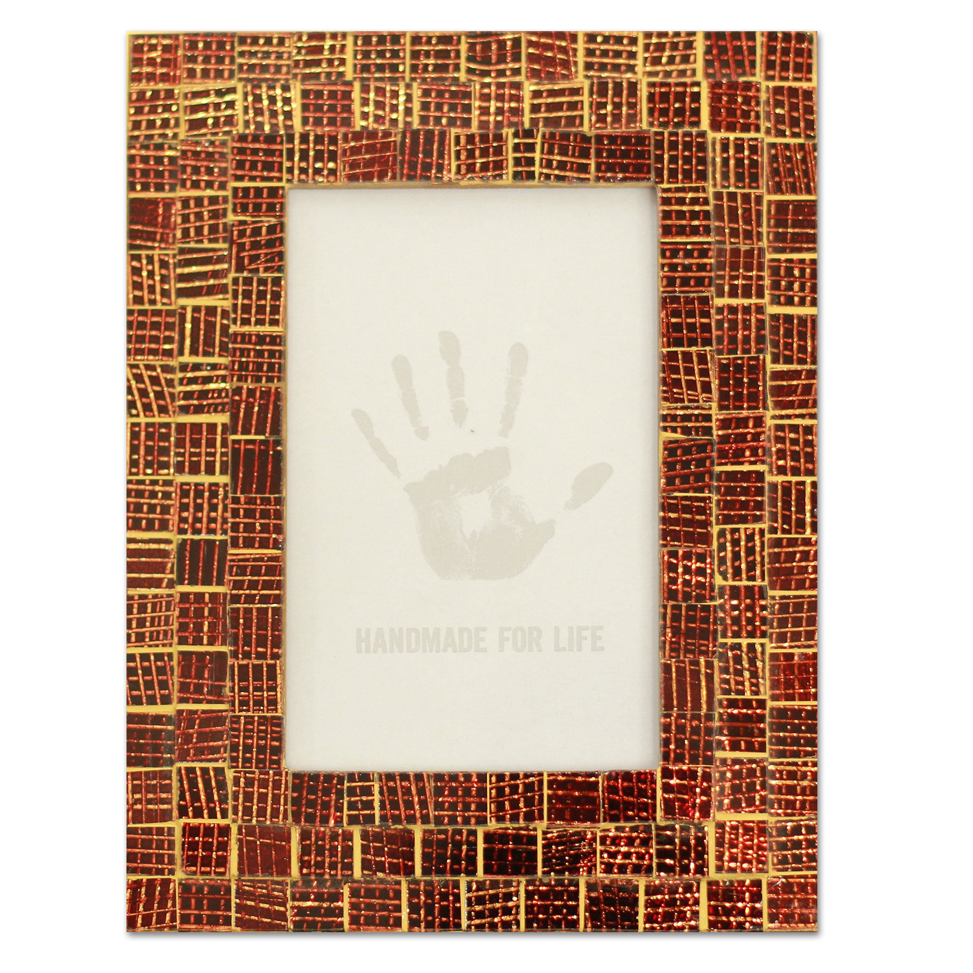 Premium Golden Wine Mosaic Wood Glass Frame - Handcrafted Elegance