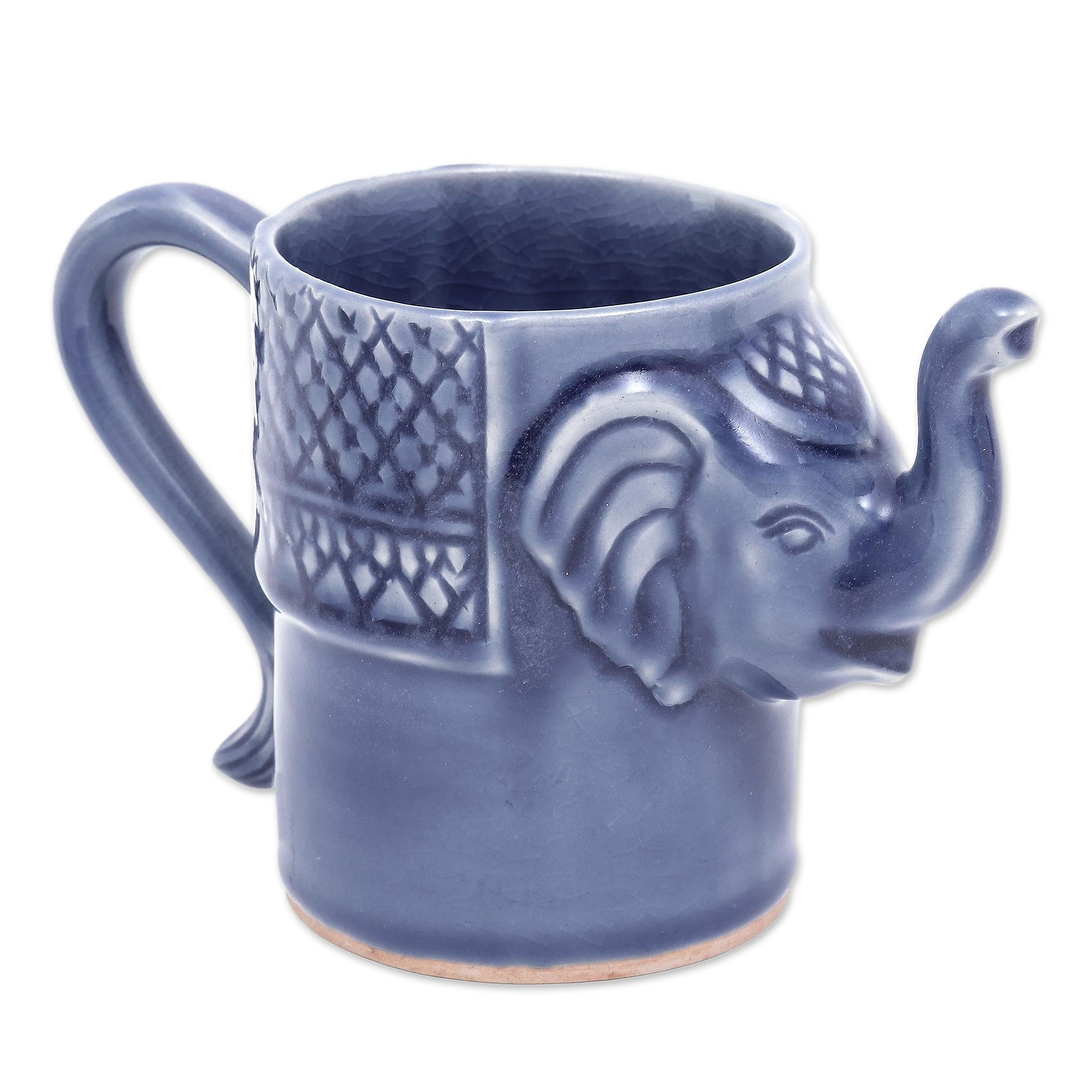 Premium Indigo Blue Celadon Elephant Mug – Handcrafted Ceramic Art