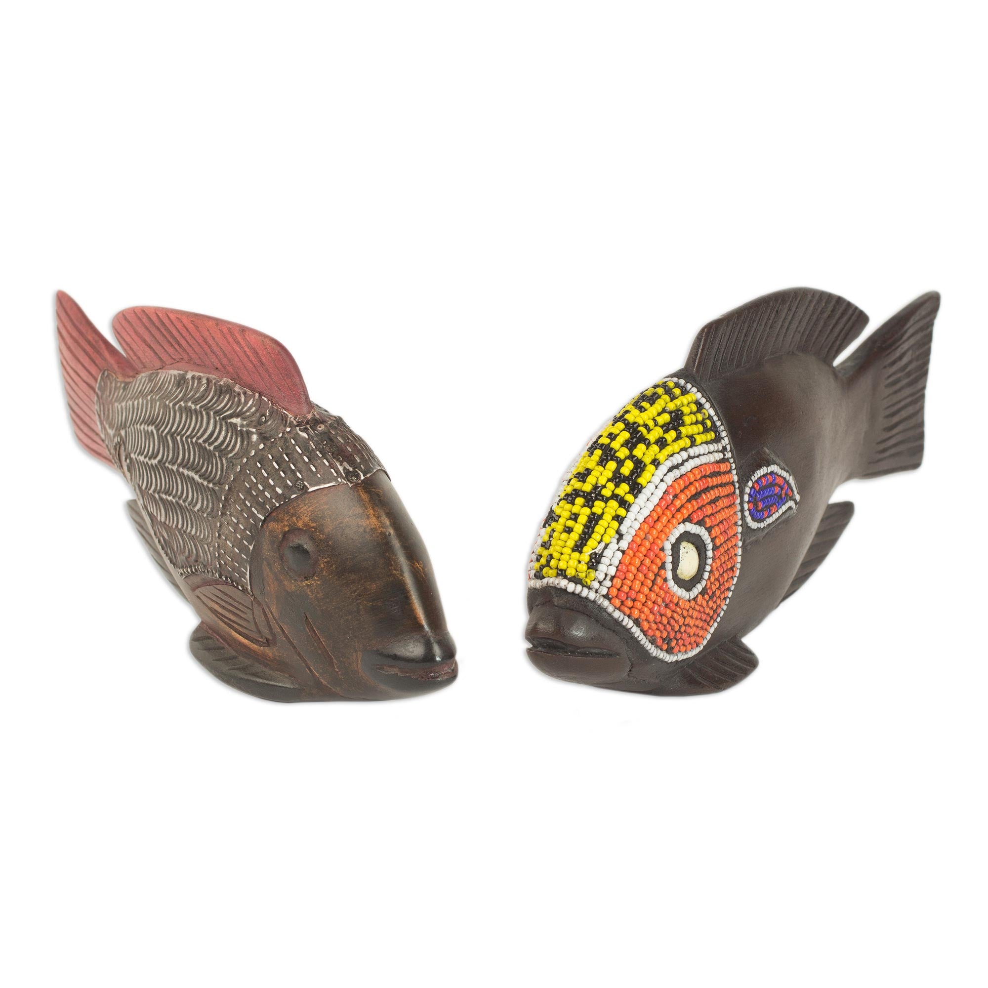 Premium African Tilapia Wood Sculpture Duo - Handcrafted Art