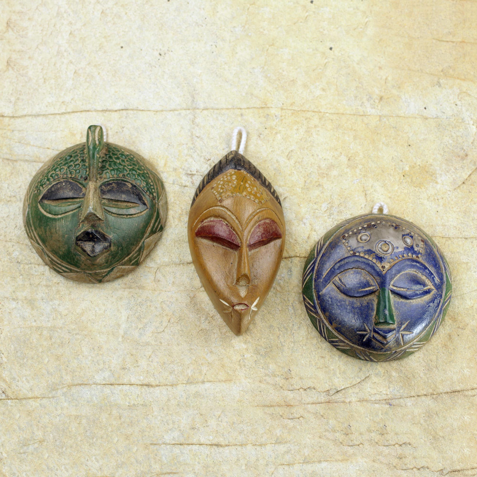 Premium Sefam Trio: Handcrafted African Wood Masks Set