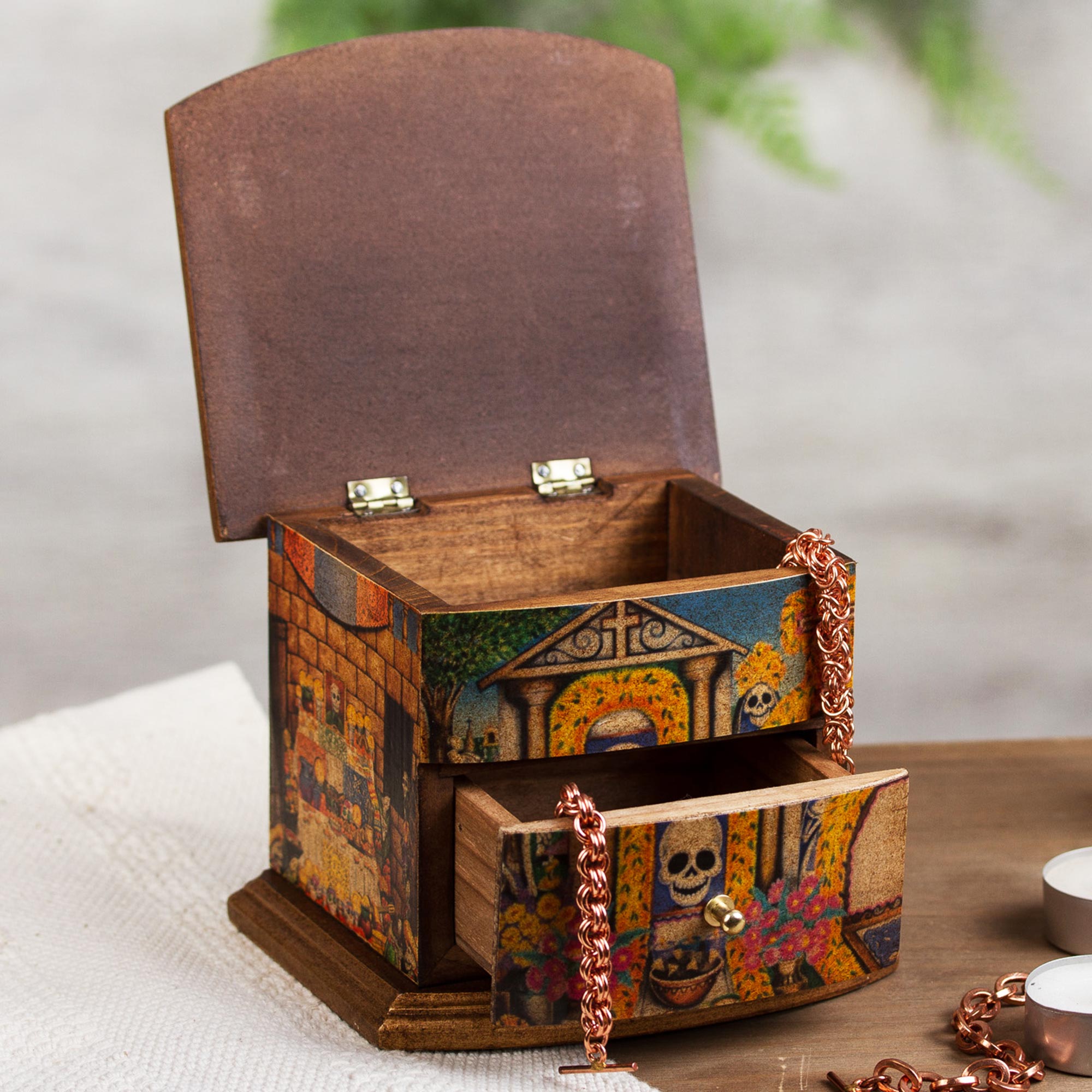 Premium Day of the Dead Jewelry Box - Handcrafted Mexican Treasure Chest