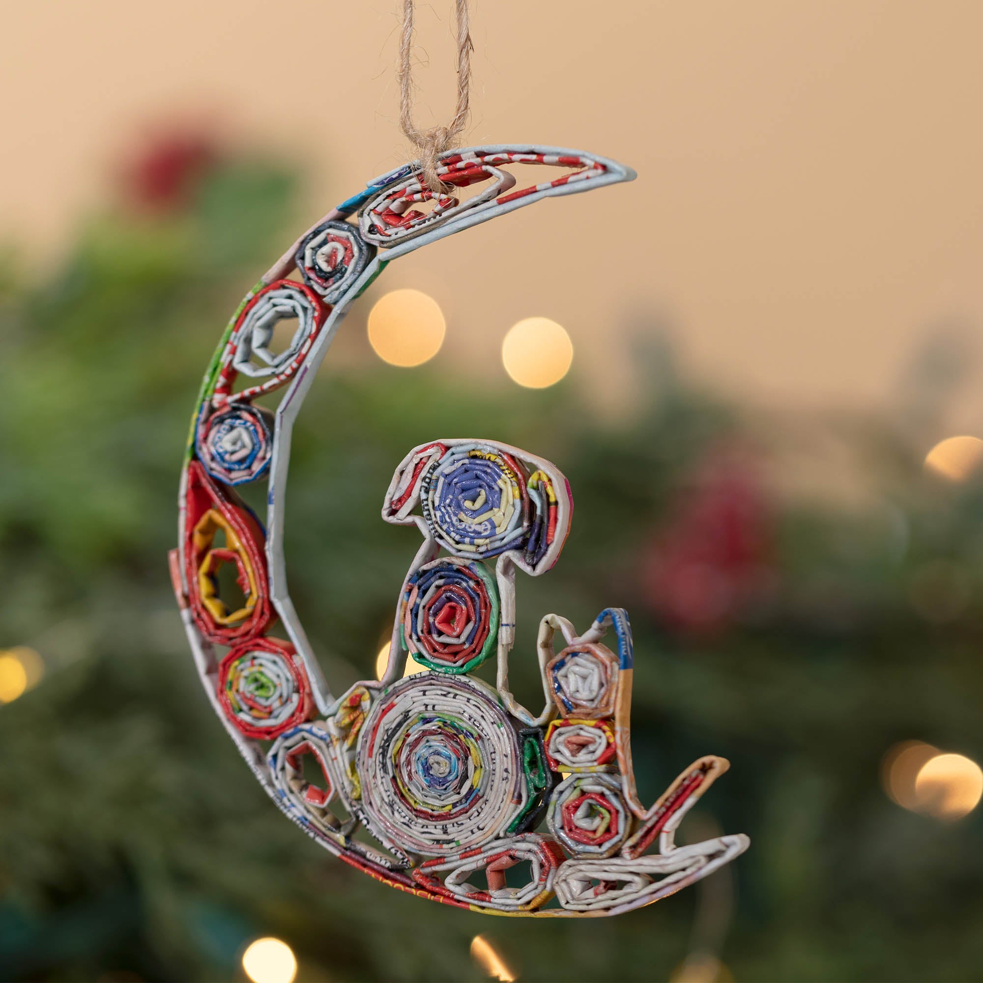 Premium Recycled Magazine Furry Friend Ornament | Eco-Friendly, Handmade, Fair Trade Holiday Decor