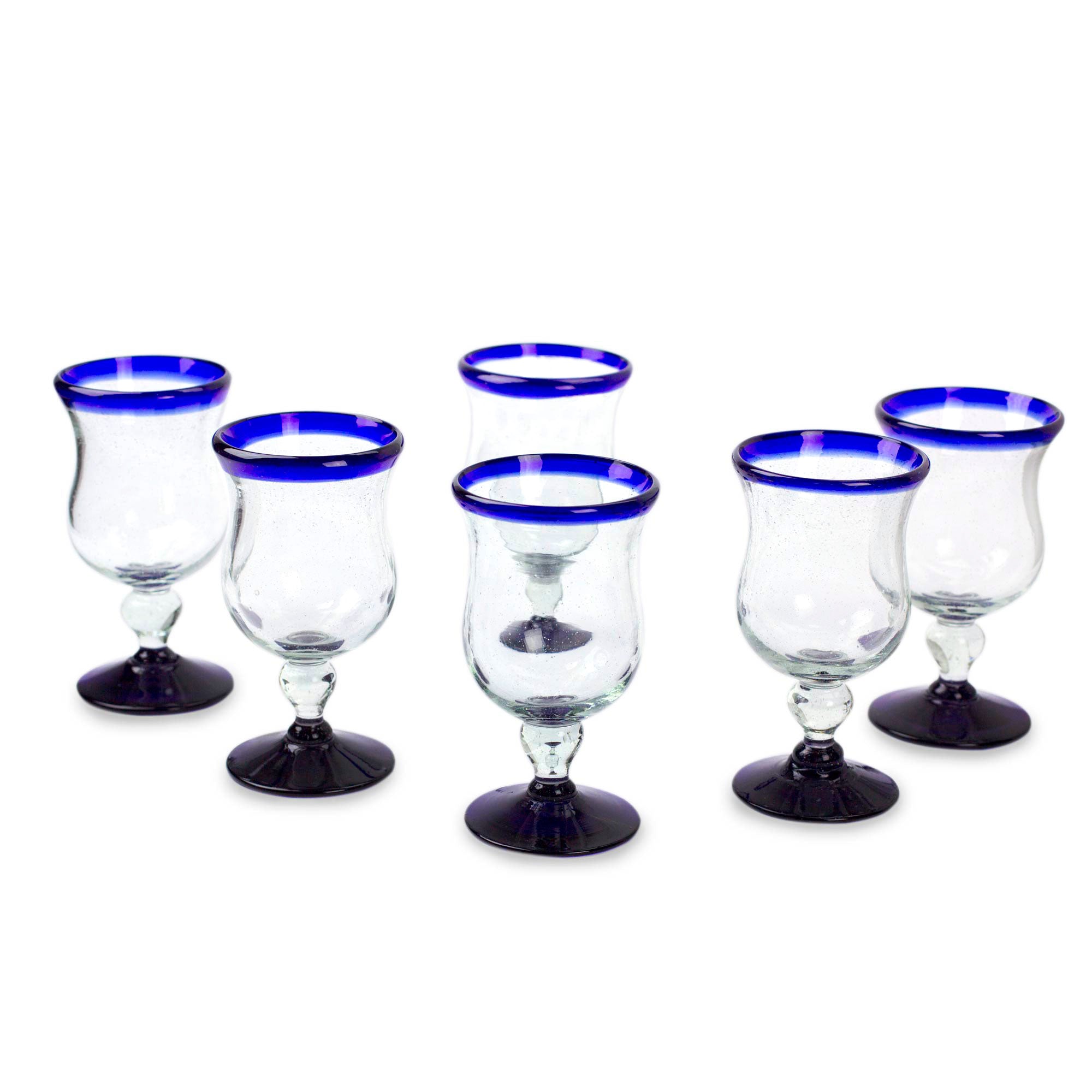 Premium Spring Skies Handblown Glass Goblets Set - Ultimate Drinkware Collection (Set of 6)
