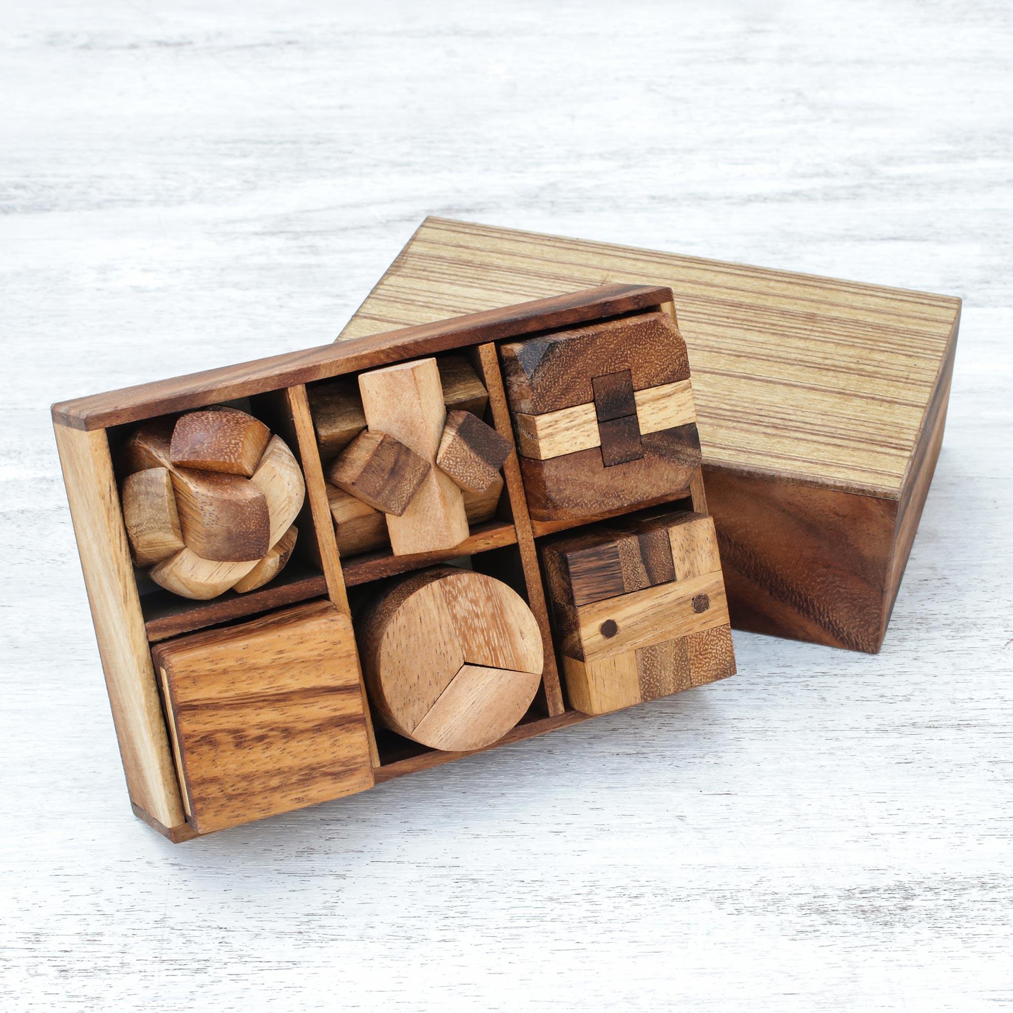 Premium Raintree Wood Puzzle Set – Handcrafted Brain Teaser Collection (6 Piece)